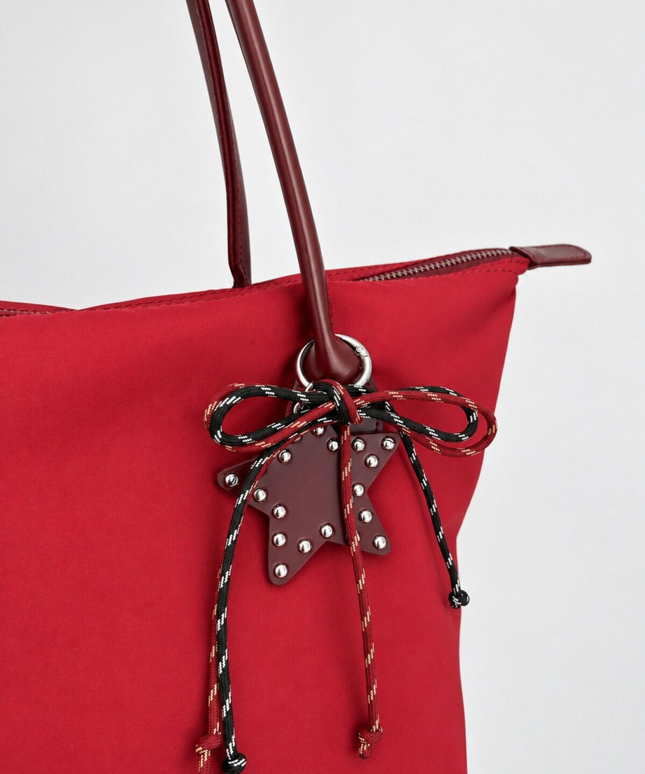 Kadın Süslemeli Fermuarlı Shopper Omuz Çantası - KIRMIZI