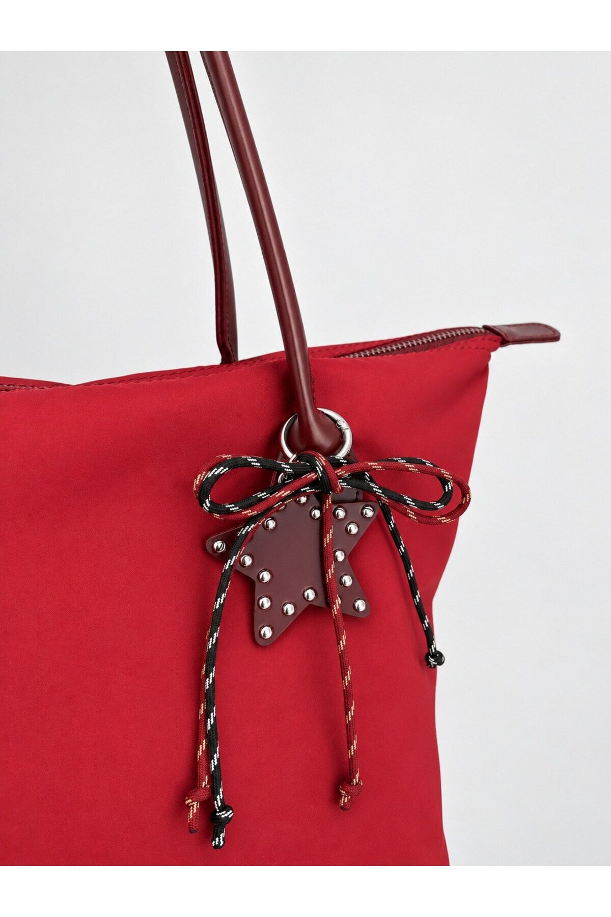 Kadın Süslemeli Fermuarlı Shopper Omuz Çantası - KIRMIZI