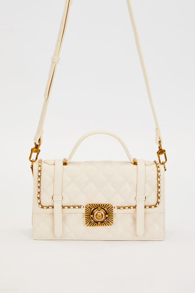 Siyah Kemer Detaylı Omuz Çantası - Krem