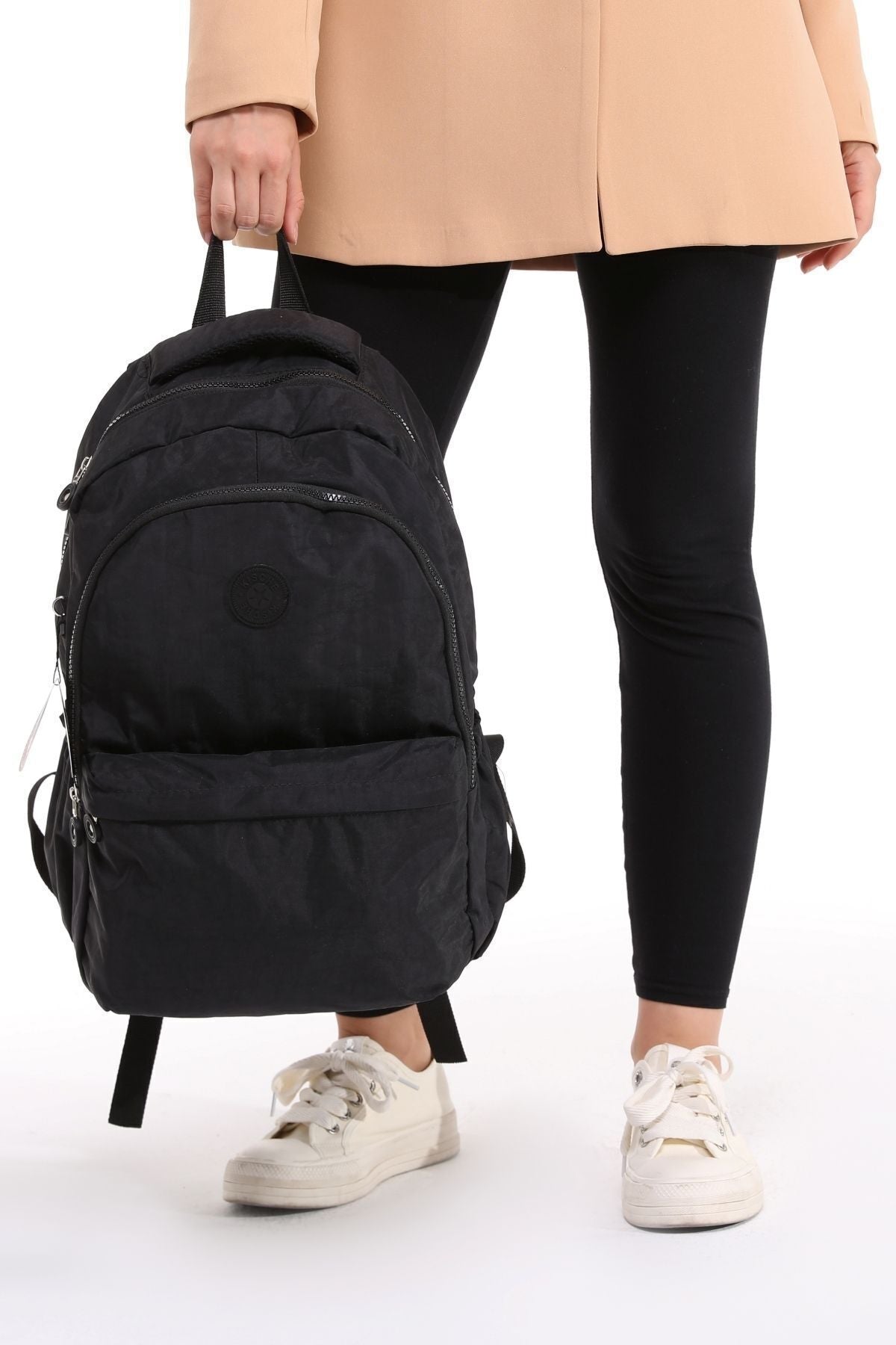 Krinkıl Su Geçirmez Laptop Bölmeli Büyük Okul Siyah Sırt Çantası