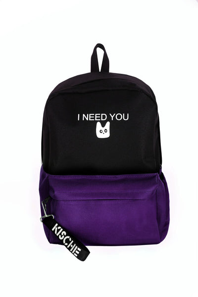 Çift Renk Ineed You Okul Spor Çantası keten desen gri - siyah mor