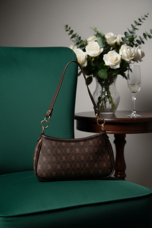 Monogram Baget & Çapraz Çanta – Suni Deri, Metal Aksesuarlar, Kahverengi