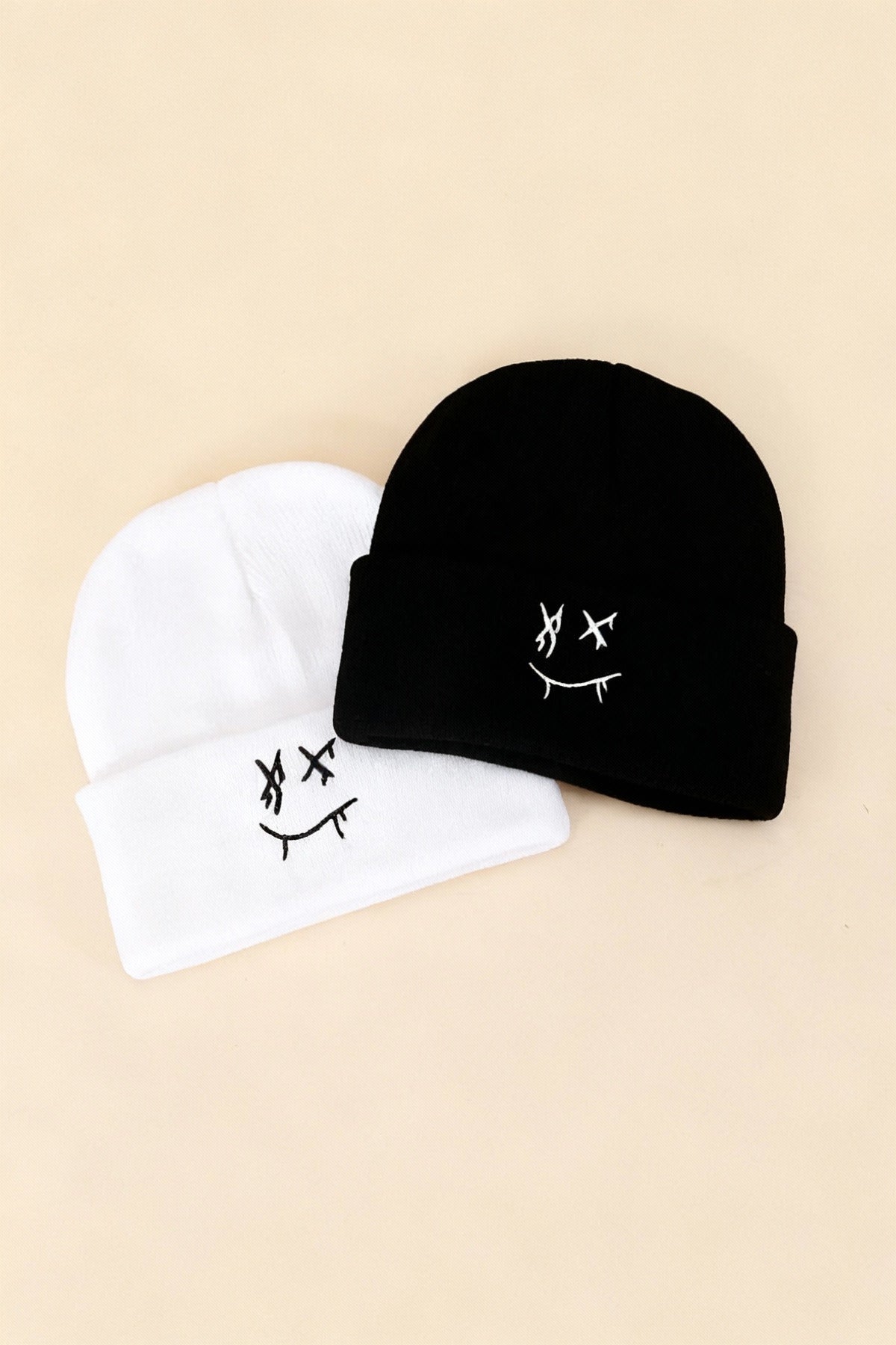 Akrilik Surat Nakışlı Pinterest Siyah Ve Beyaz 2'li Set Bere