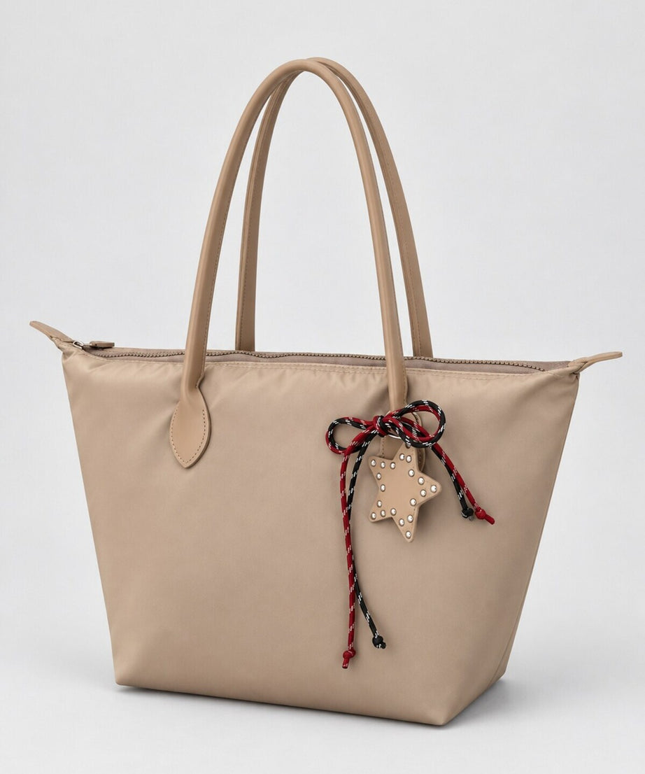 Kadın Süslemeli Fermuarlı Shopper Omuz Çantası - VİZON