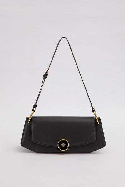 Vizon Oval Gold Aksesuarlı Omuz Çantası - Siyah