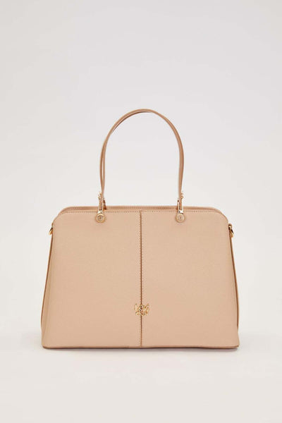 Kadın Çantası - Vizon Çift Gözlü Gold Detaylı El ve Omuz Çantası 930931