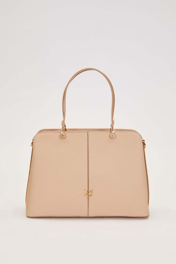 Kadın Çantası - Vizon Çift Gözlü Gold Detaylı El ve Omuz Çantası 930931 - Görsel 2