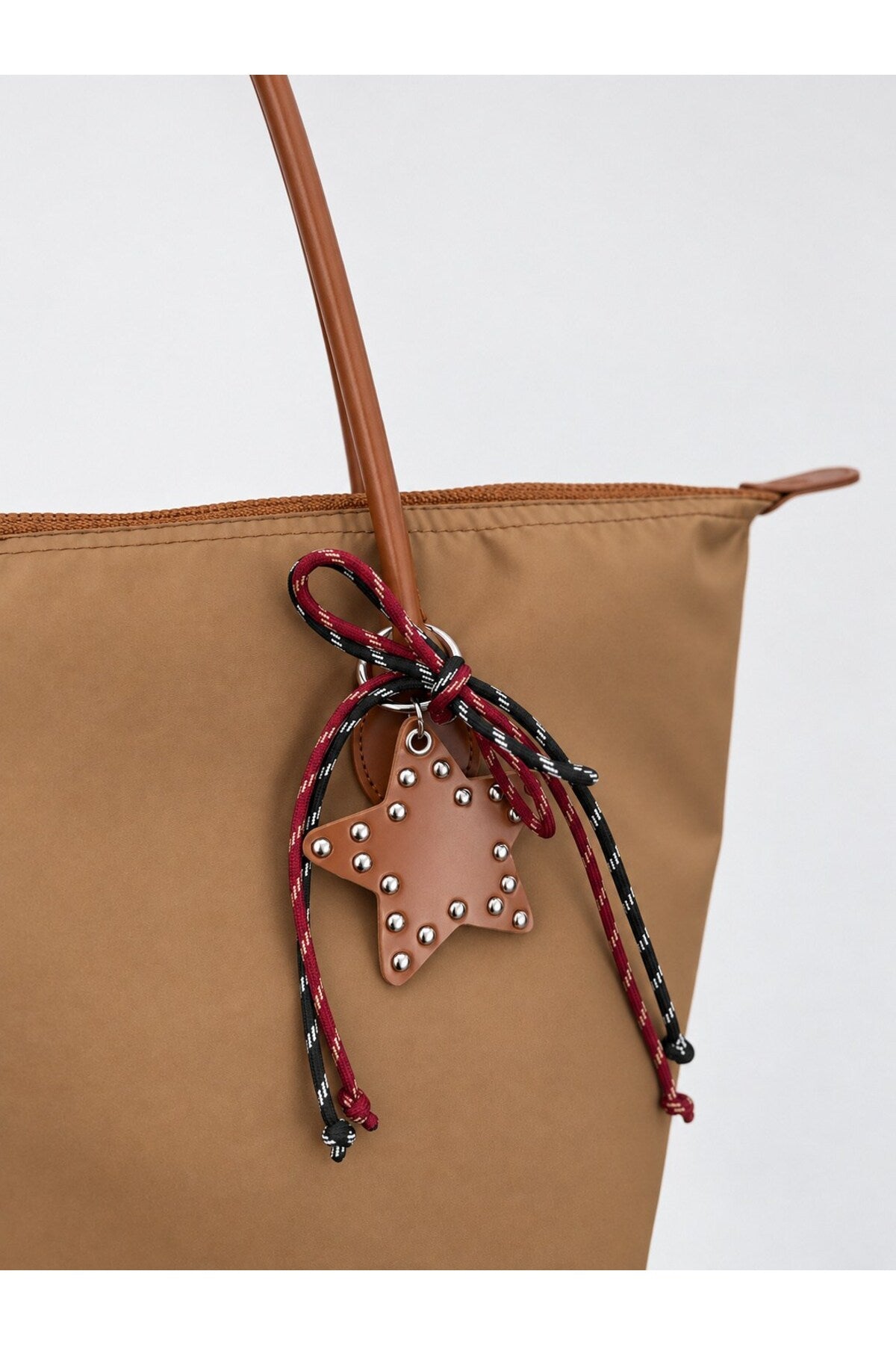 Kadın Süslemeli Fermuarlı Shopper Omuz Çantası - TABA