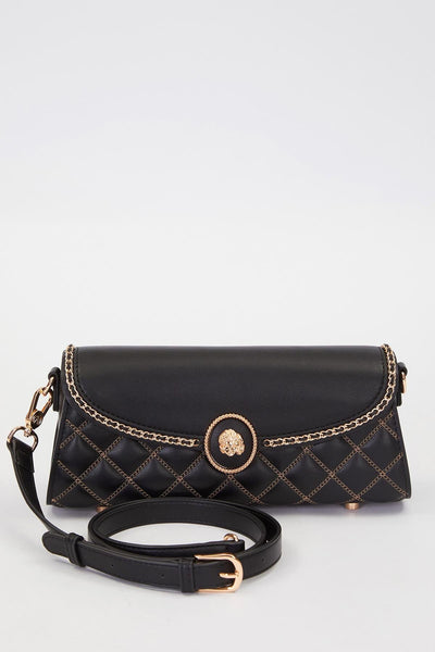 Krem Zincir Askı Detay Omuz Çantası - Siyah