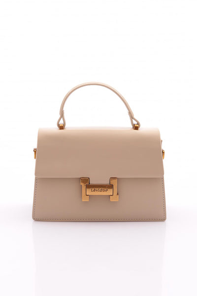 Krem Kare Tasarım El Çantası - Krem