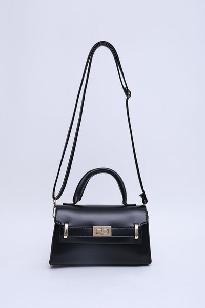 Siyah Shk188 Suni Deri Tek Bölmeli Kilit Detaylı Askılı El, Kol Ve Omuz Çantası U:11 E:19 G:6 Cm