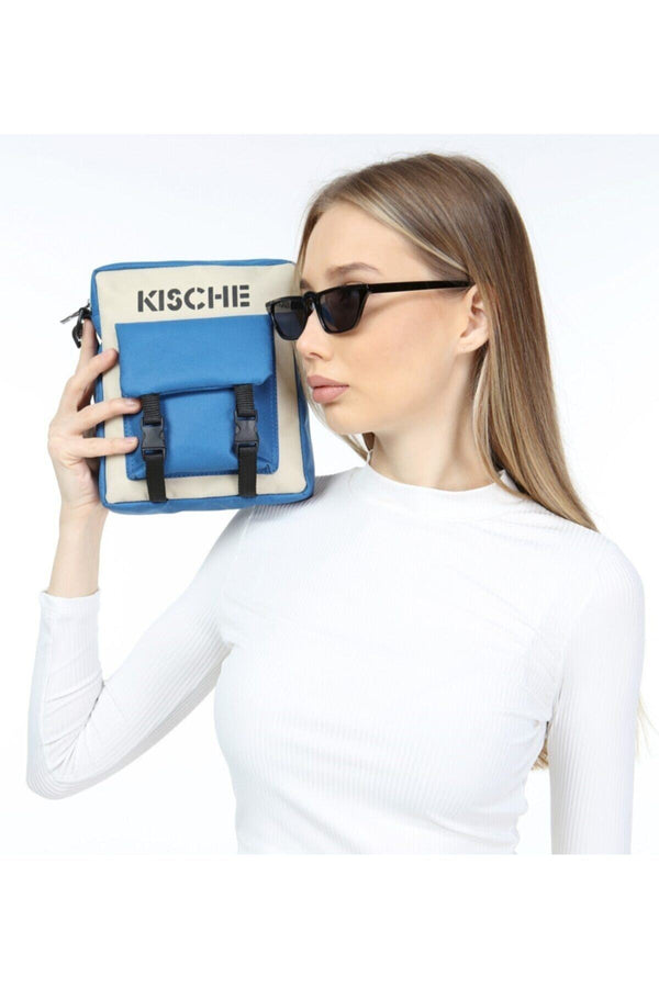 Mavi-bej Cep Detaylı Unisex Kullanım Spor Askılı Omuz Çantası