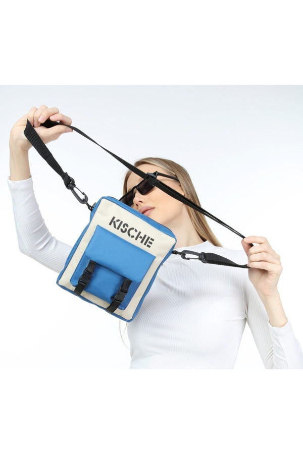 Mavi-bej Cep Detaylı Unisex Kullanım Spor Askılı Omuz Çantası