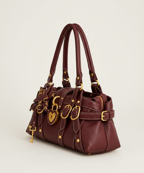Kısche Kalp Kilitli Charm Detaylı Premium Çanta KISCHE-001 - BORDO
