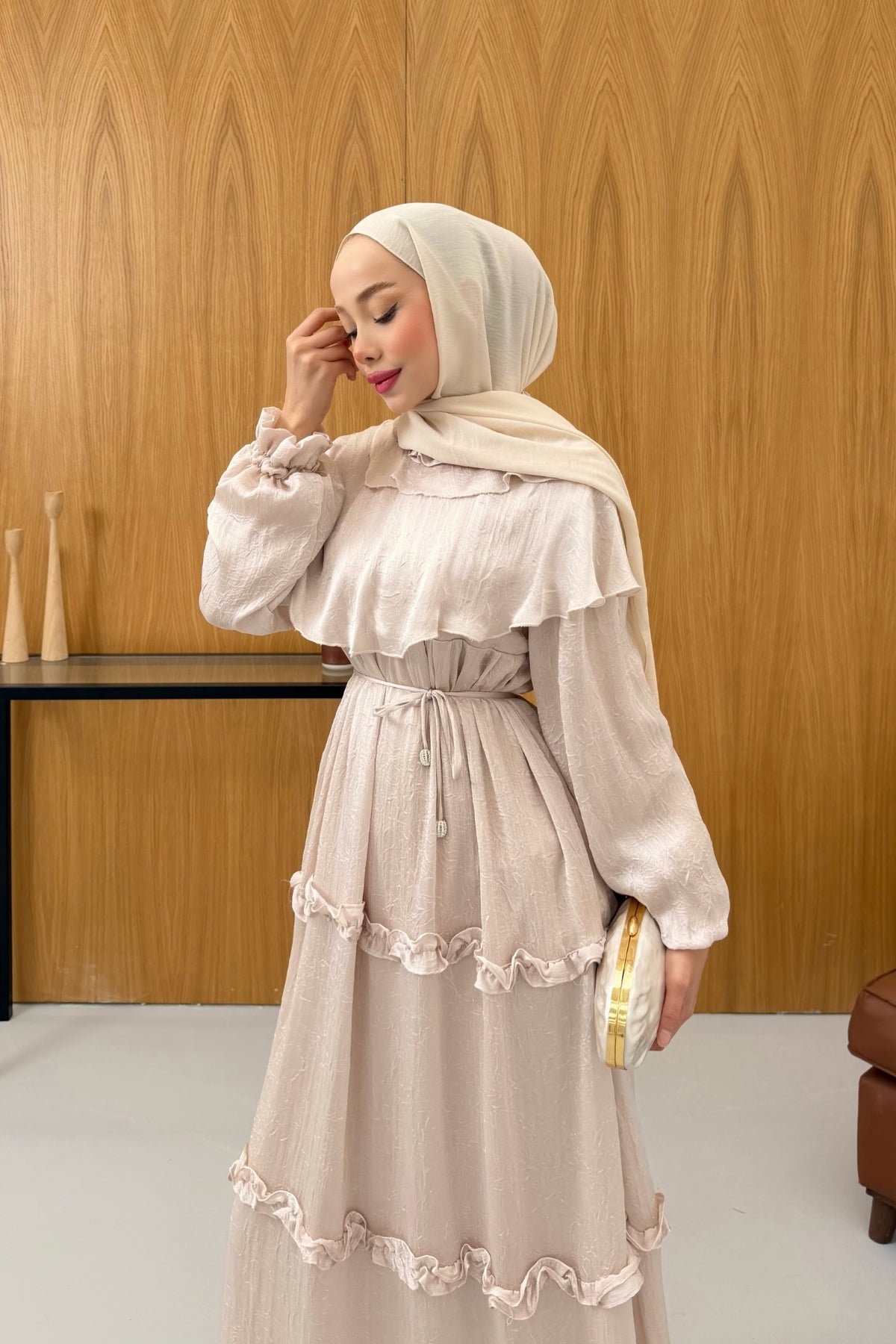 Büzgü Detaylı Saten Kıraş Elbise KSCH-26011