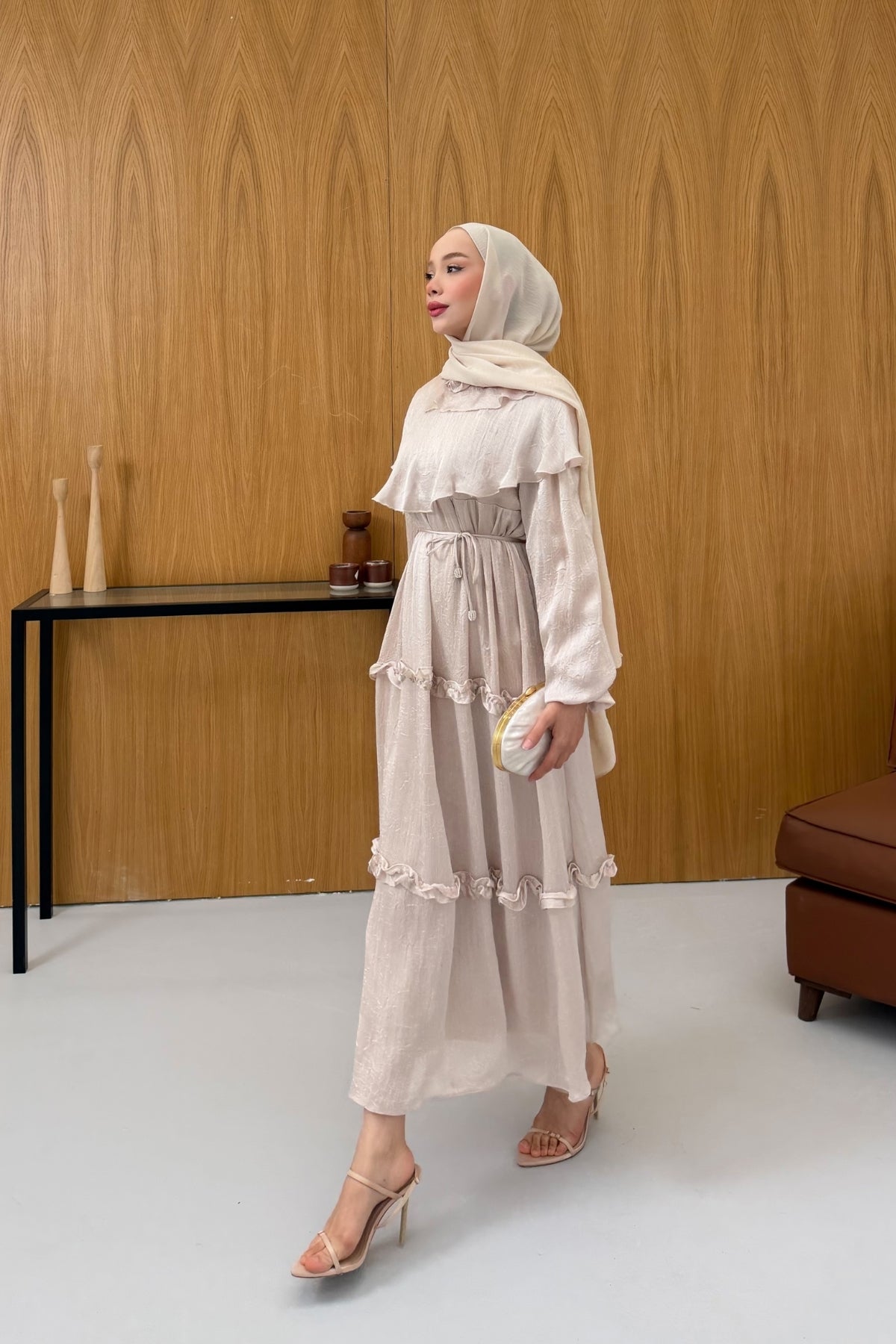 Büzgü Detaylı Saten Kıraş Elbise KSCH-26011