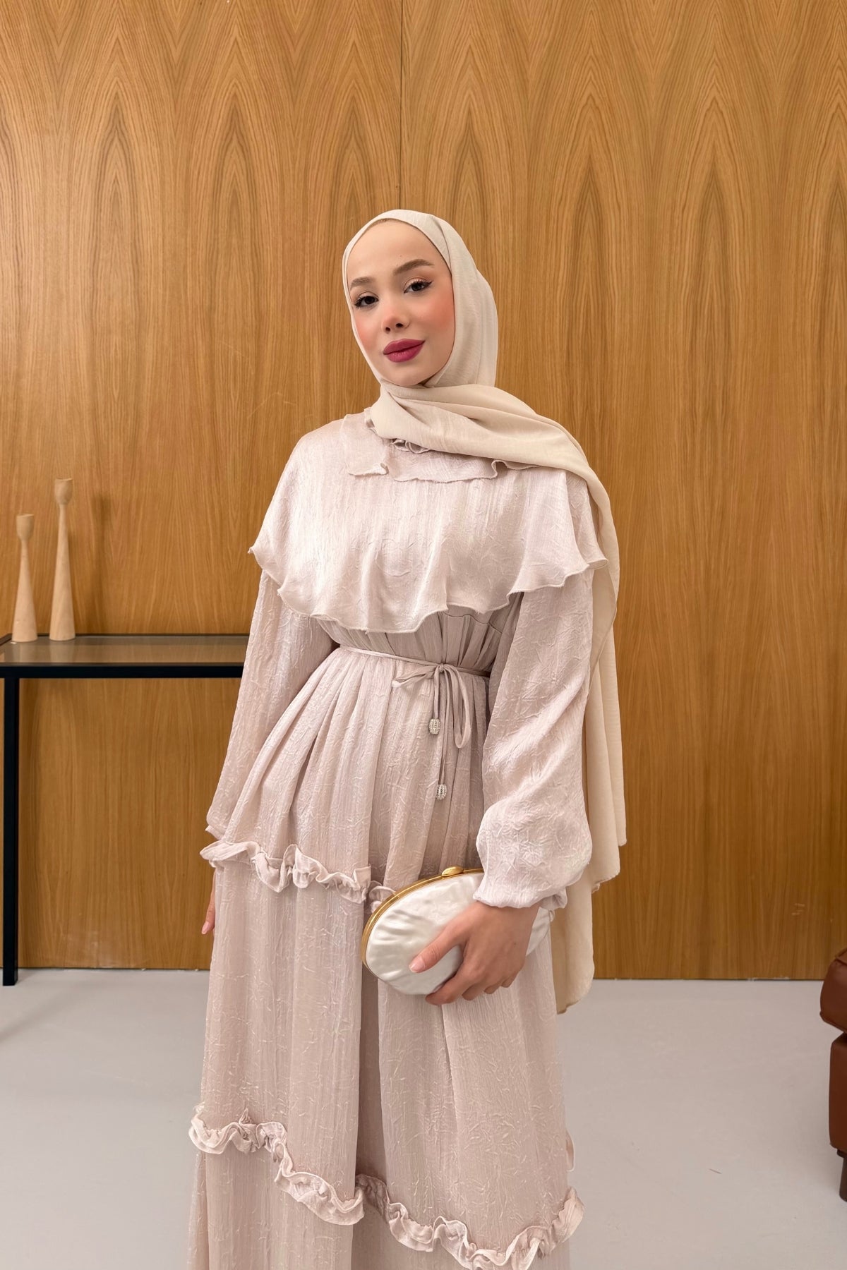 Büzgü Detaylı Saten Kıraş Elbise KSCH-26011