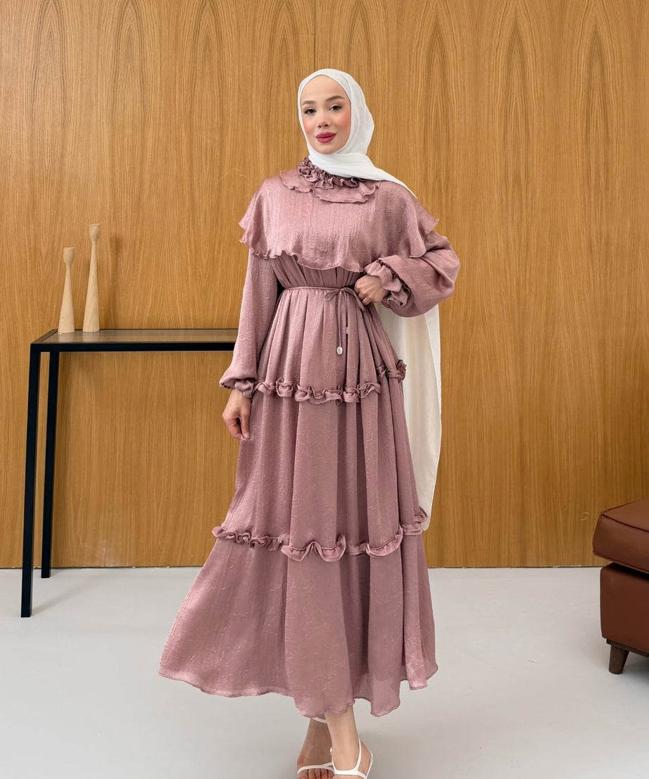 Büzgü Detaylı Saten Kıraş Elbise KSCH-26011