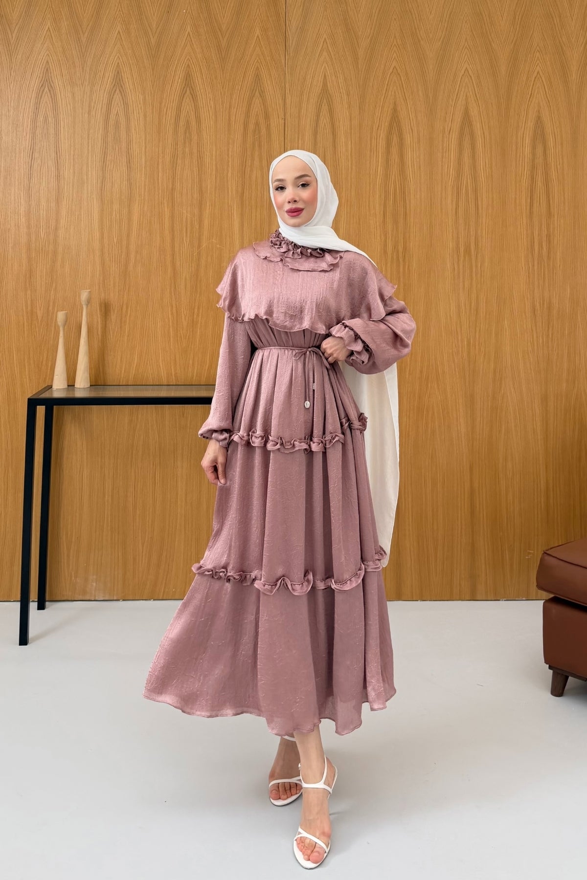 Büzgü Detaylı Saten Kıraş Elbise KSCH-26011