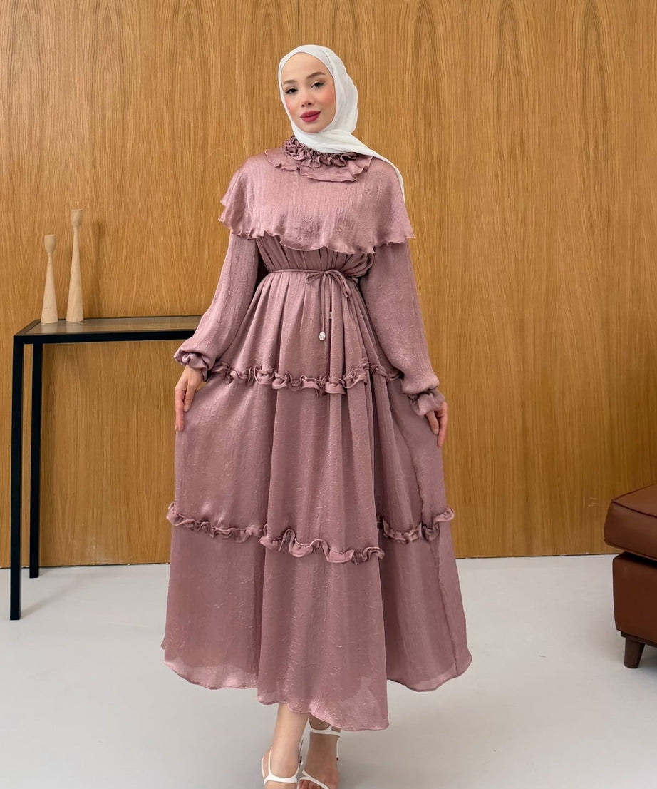 Büzgü Detaylı Saten Kıraş Elbise KSCH-26011