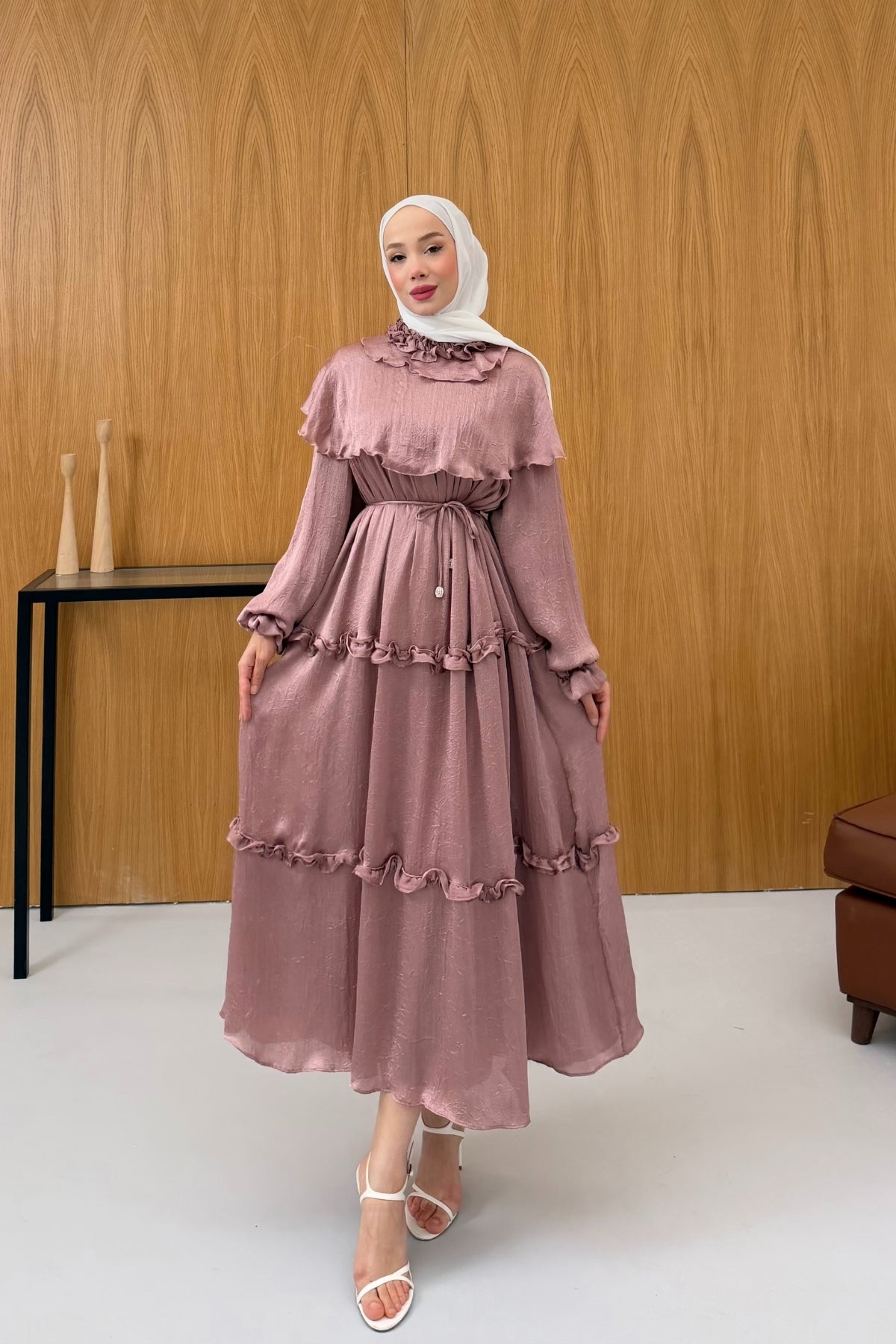 Büzgü Detaylı Saten Kıraş Elbise KSCH-26011