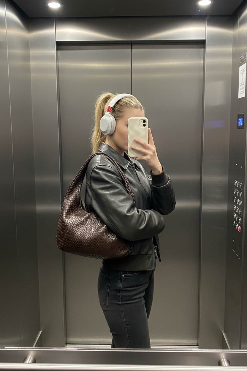 Kadın Retro Large  Omuz Çantası Örgü Deri  Botegy