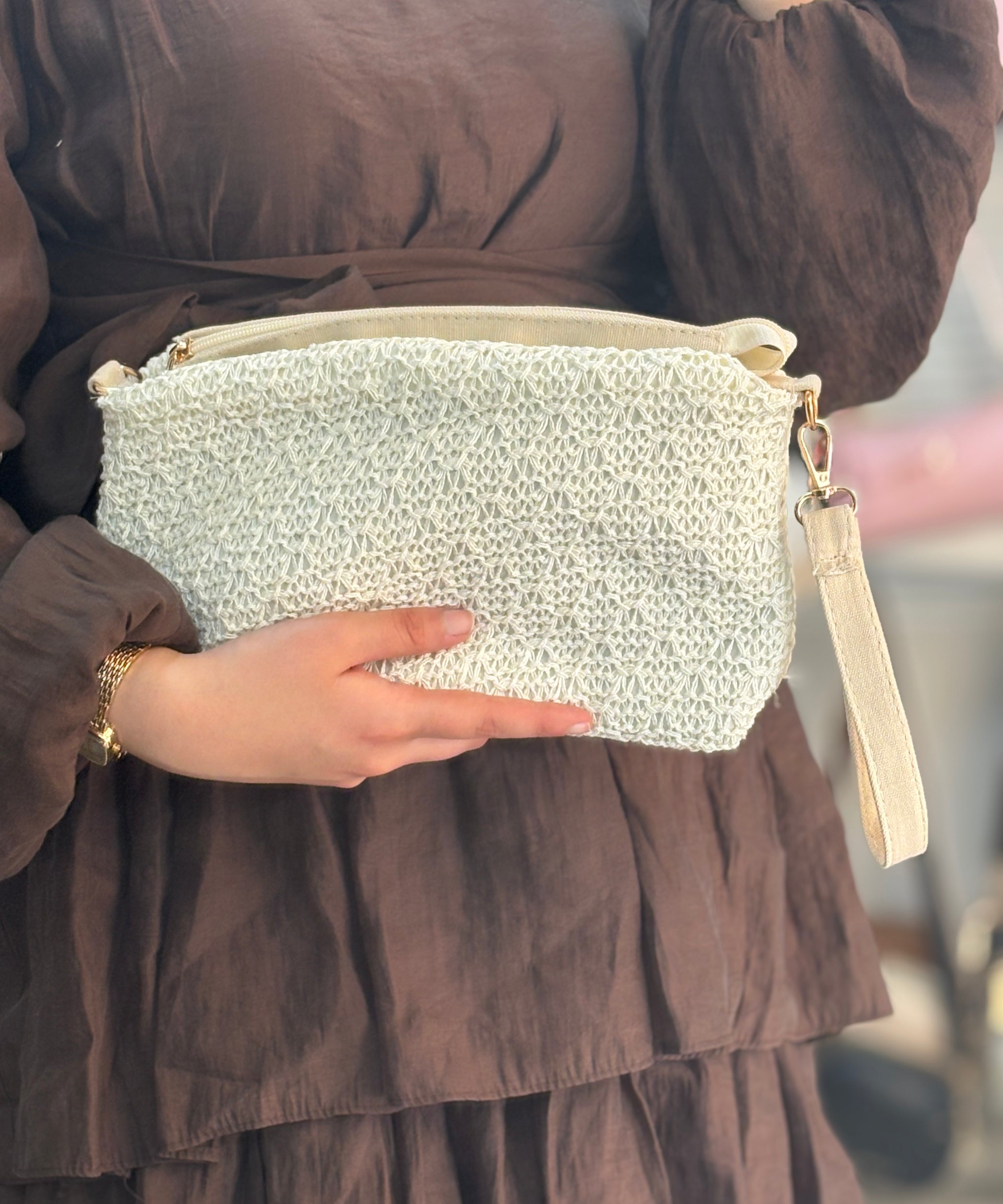 KSCH-H03 Zincir Askılı Hasır Portföy Clutch Çanta