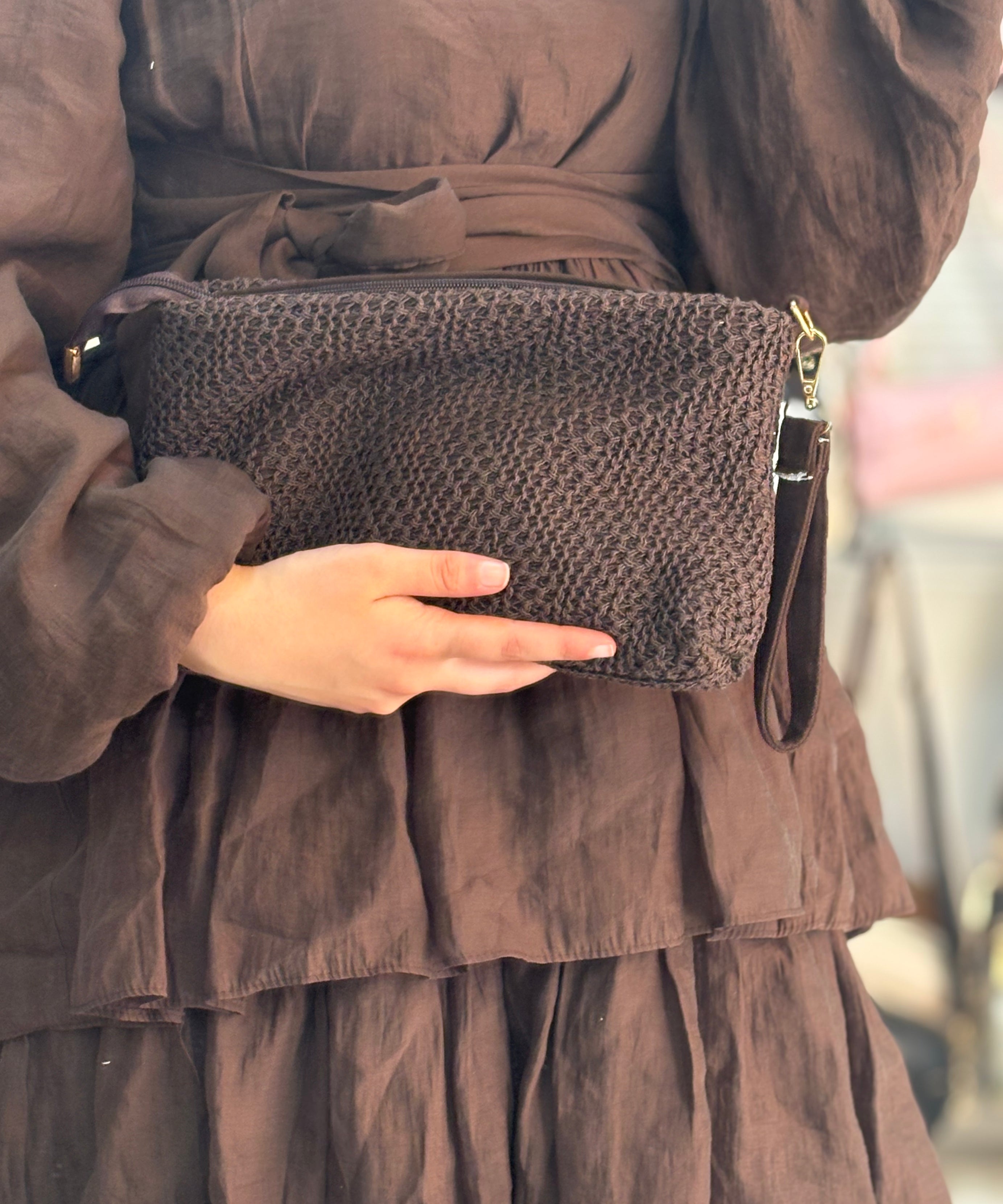 KSCH-H03 Zincir Askılı Hasır Portföy Clutch Çanta