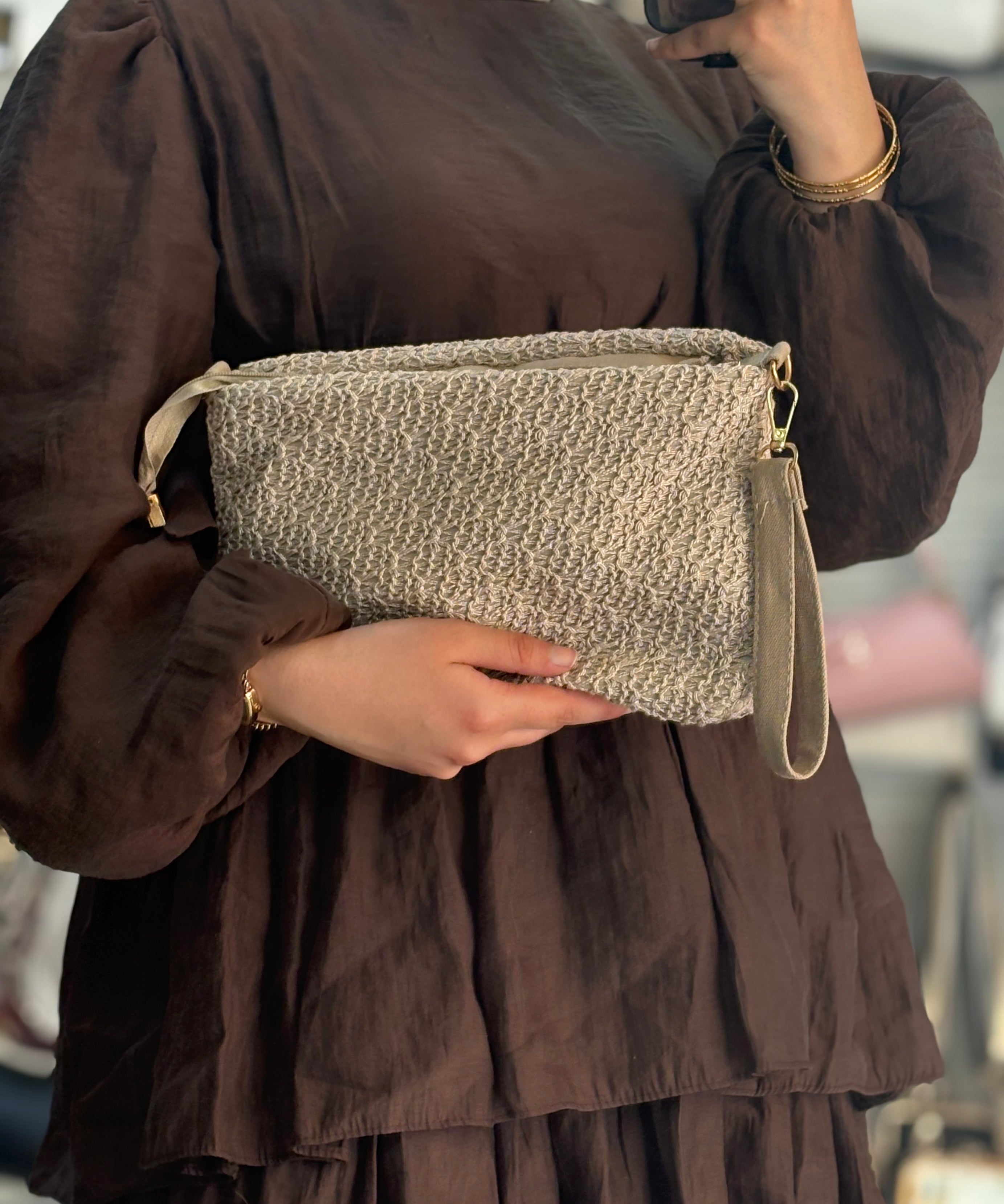 KSCH-H03 Zincir Askılı Hasır Portföy Clutch Çanta