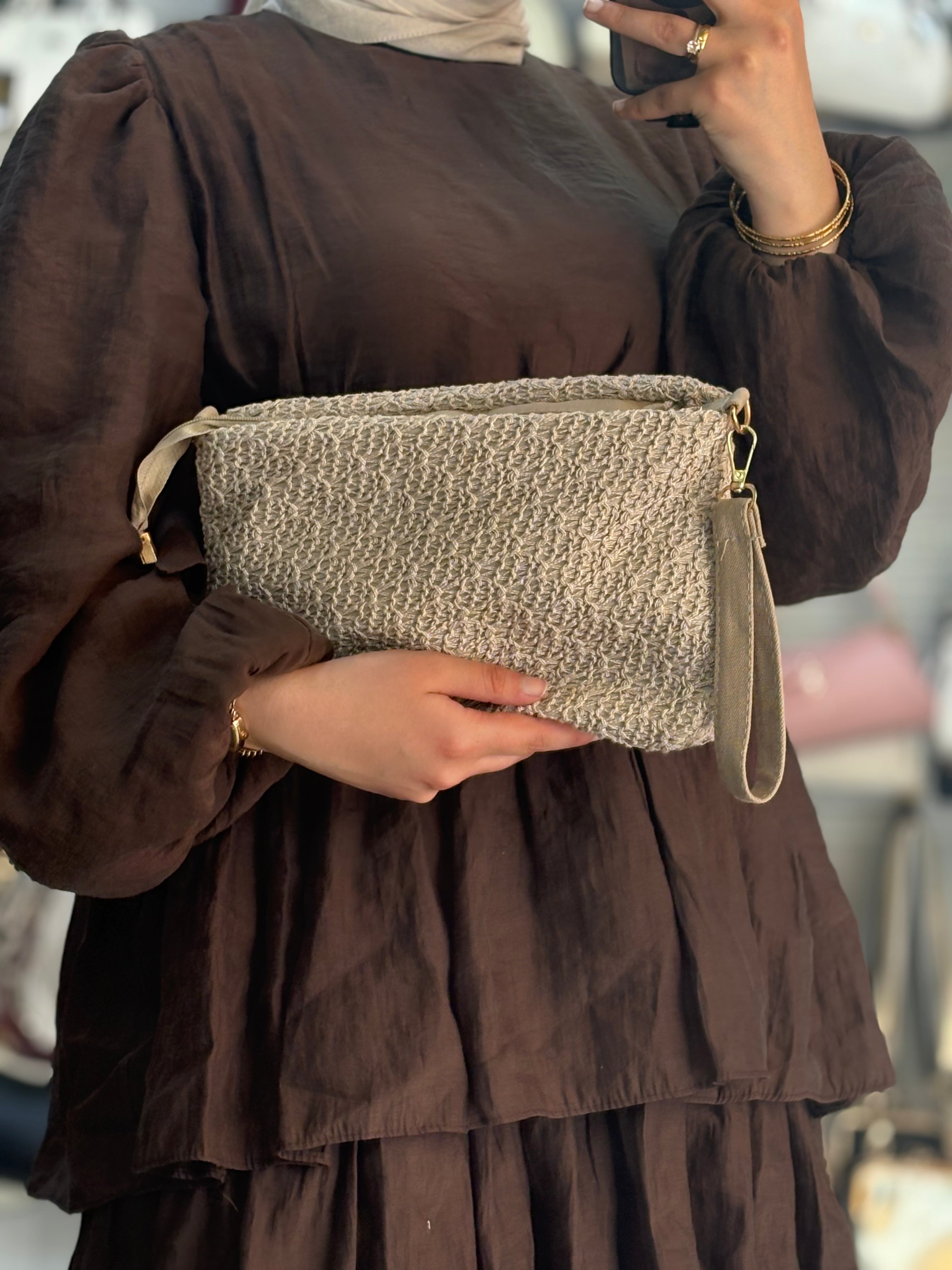KSCH-H03 Zincir Askılı Hasır Portföy Clutch Çanta