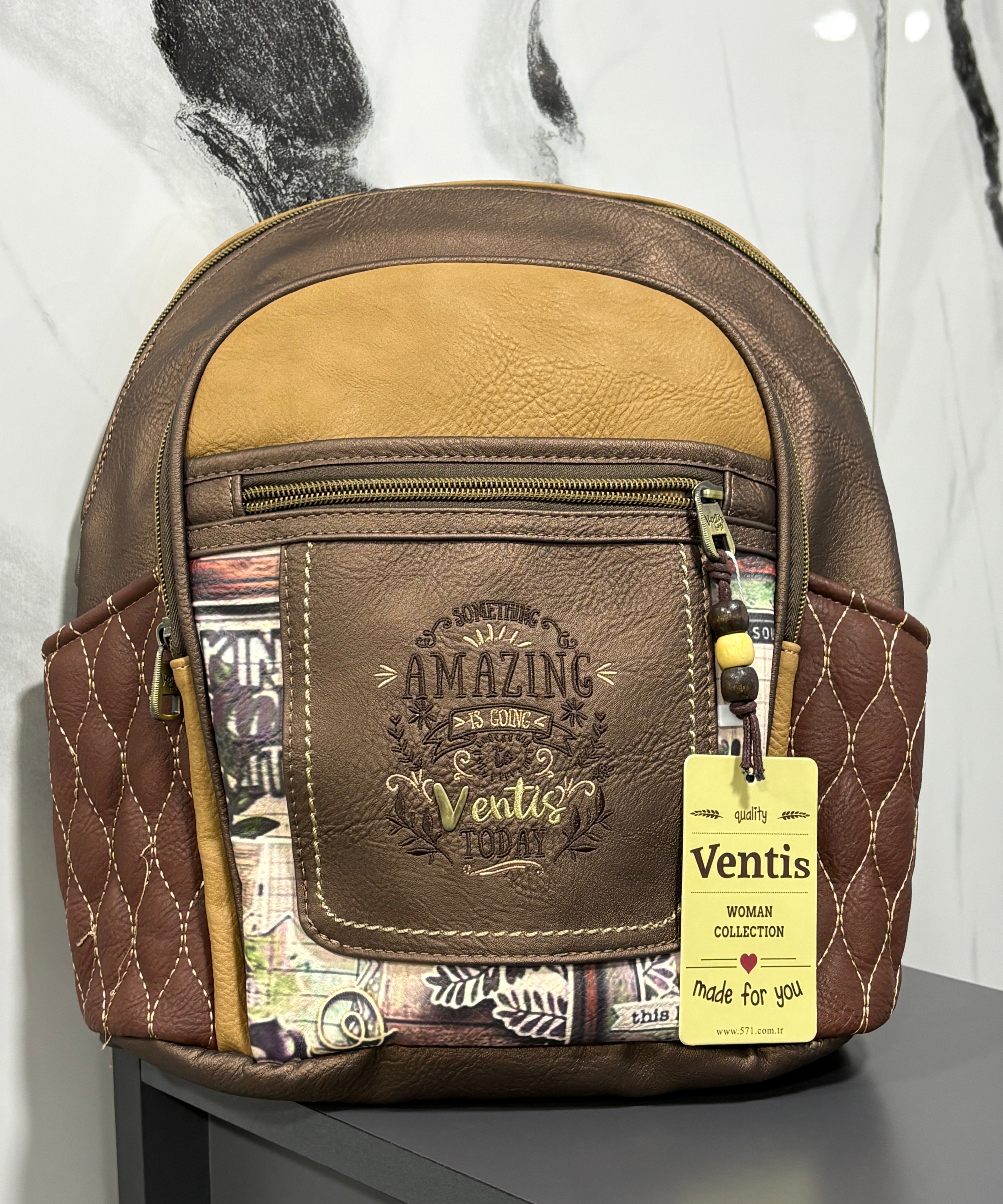 ventis model retro tarz çok bölmeli nakışlı sırt çantası