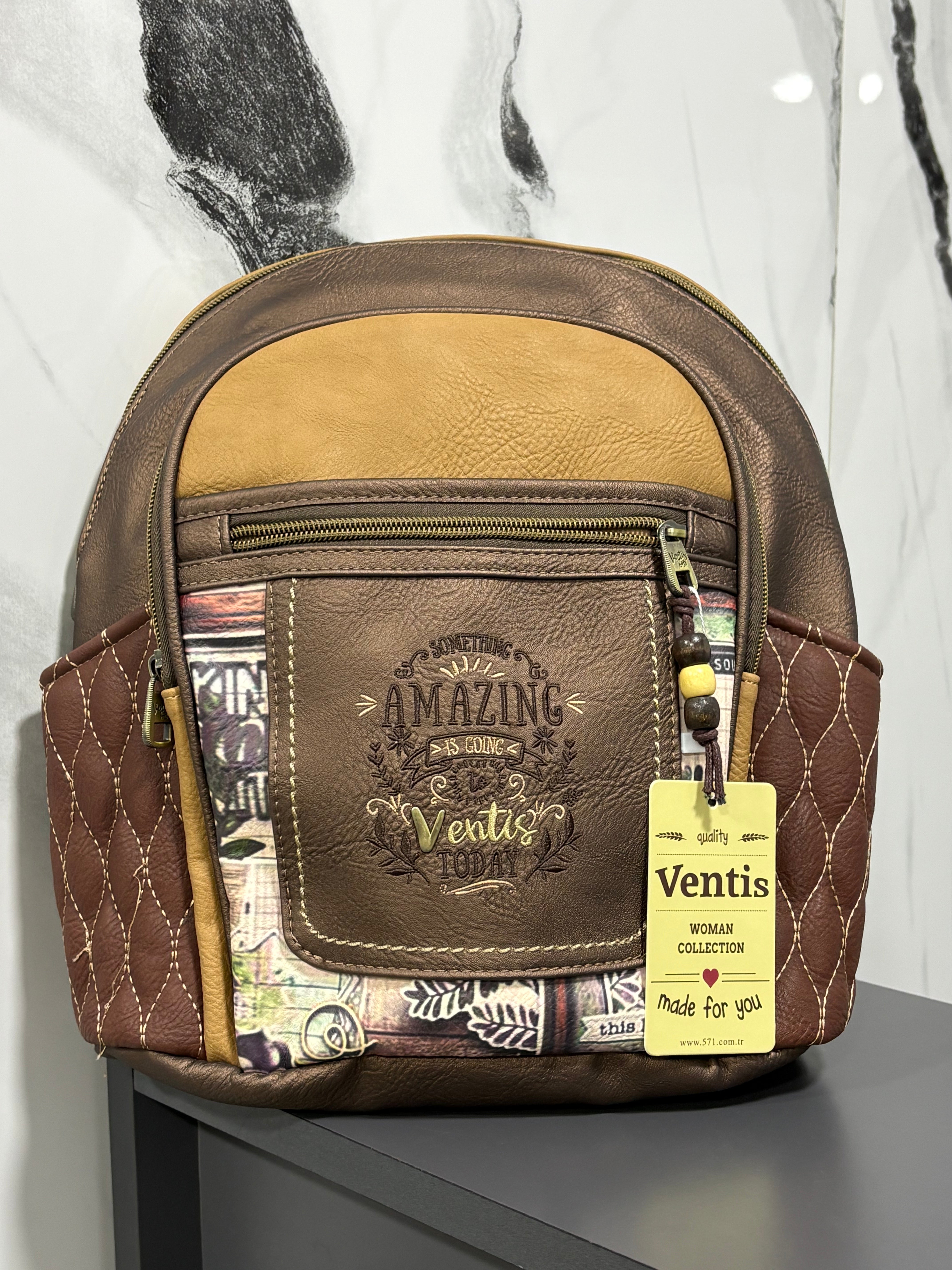 ventis model retro tarz çok bölmeli nakışlı sırt çantası