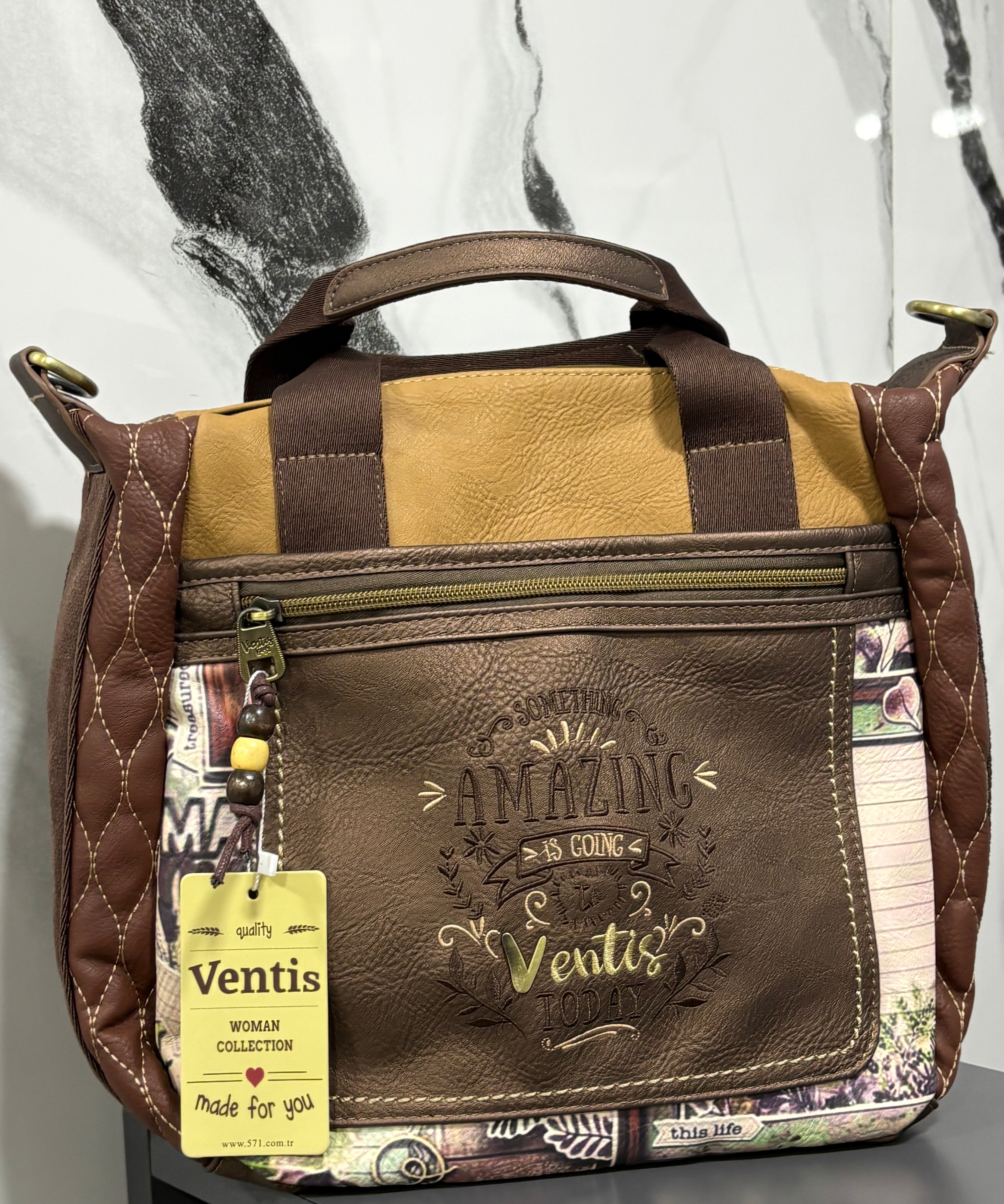 ventis model retro tarz çok bölmeli nakışlı el omuz çapraz model çantası