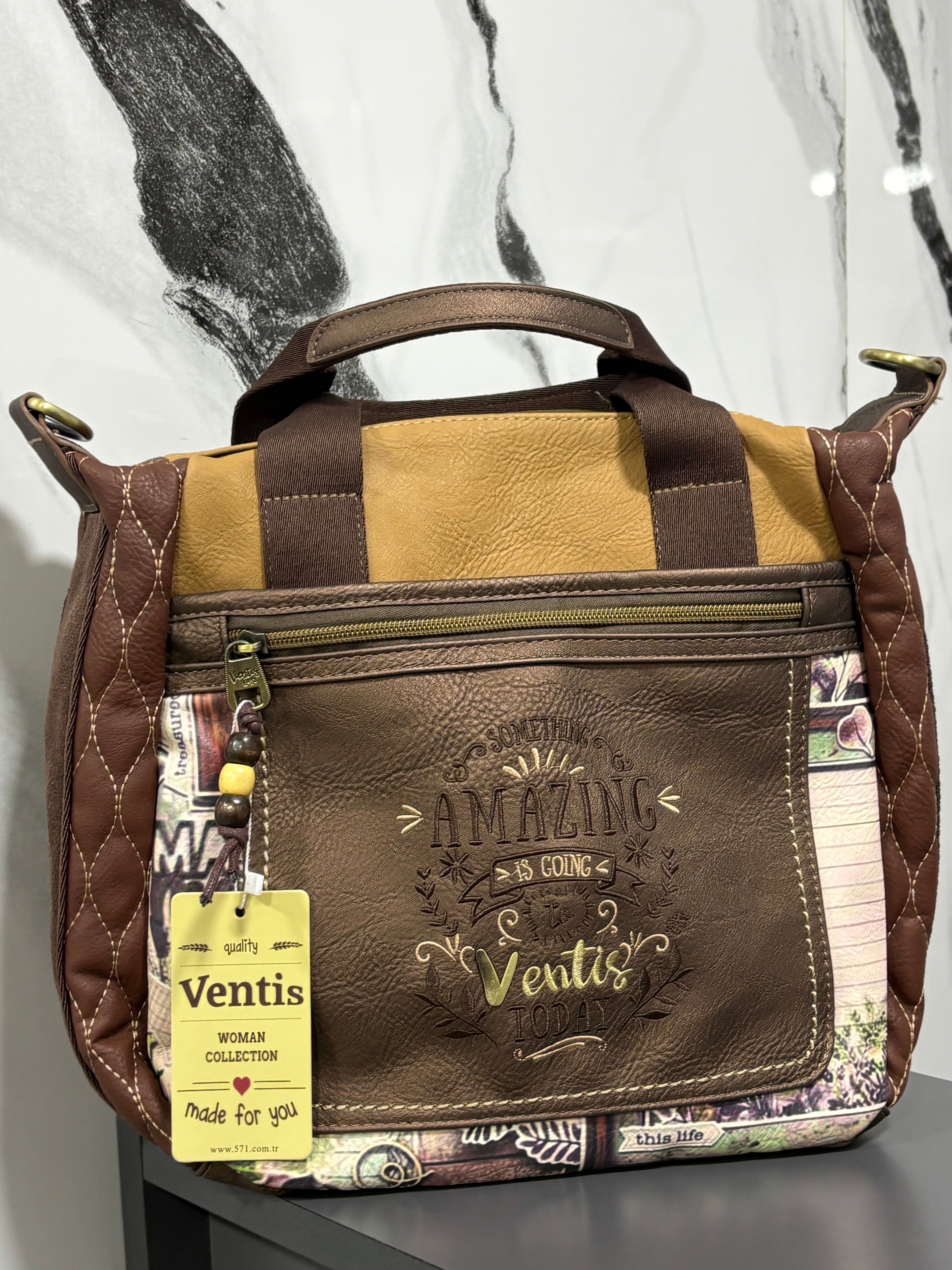 ventis model retro tarz çok bölmeli nakışlı el omuz çapraz model çantası