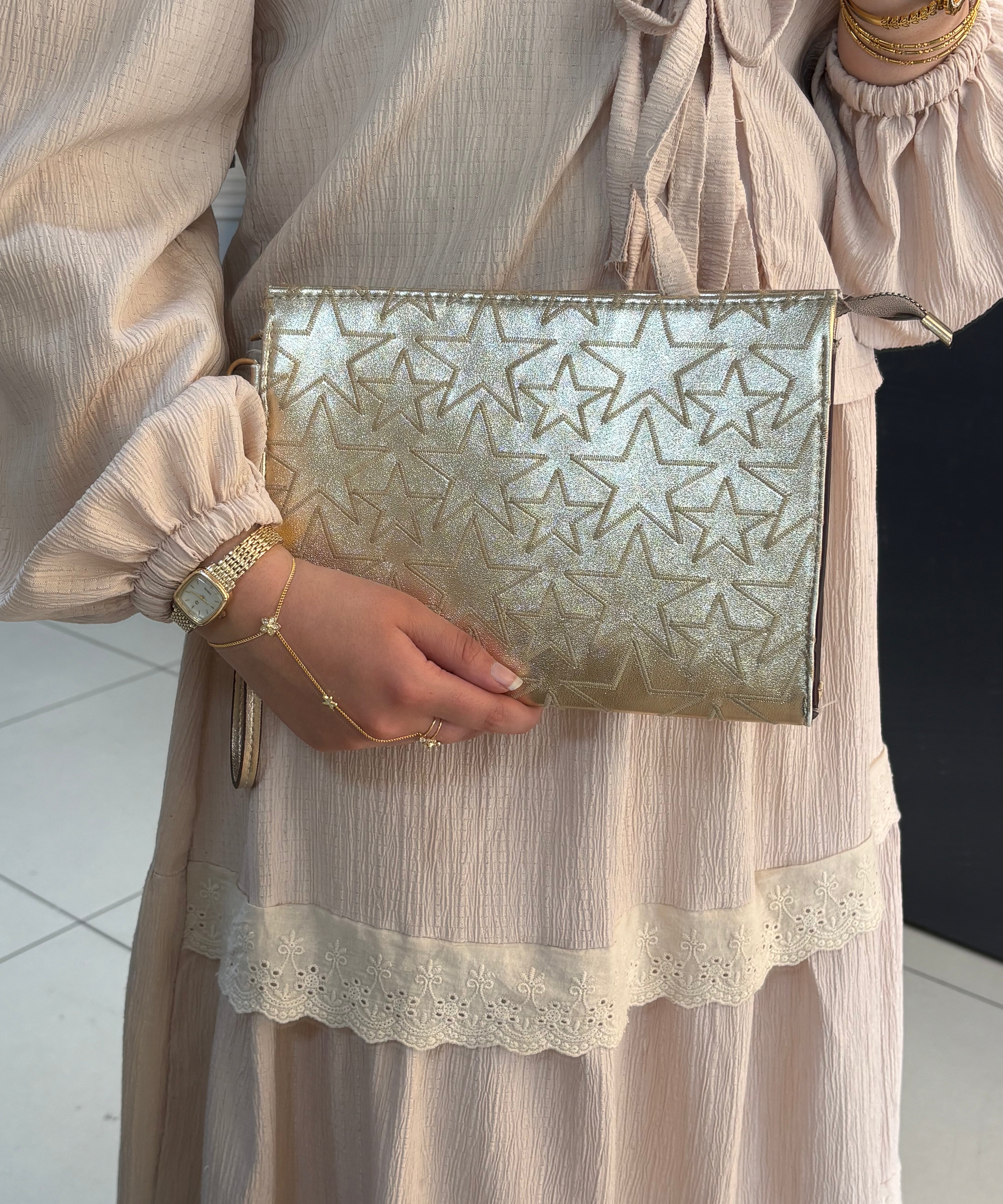 Kadın Baskılı Kadın Clutch El Çantası portföy ponny  yıldız desen KSCH-4076
