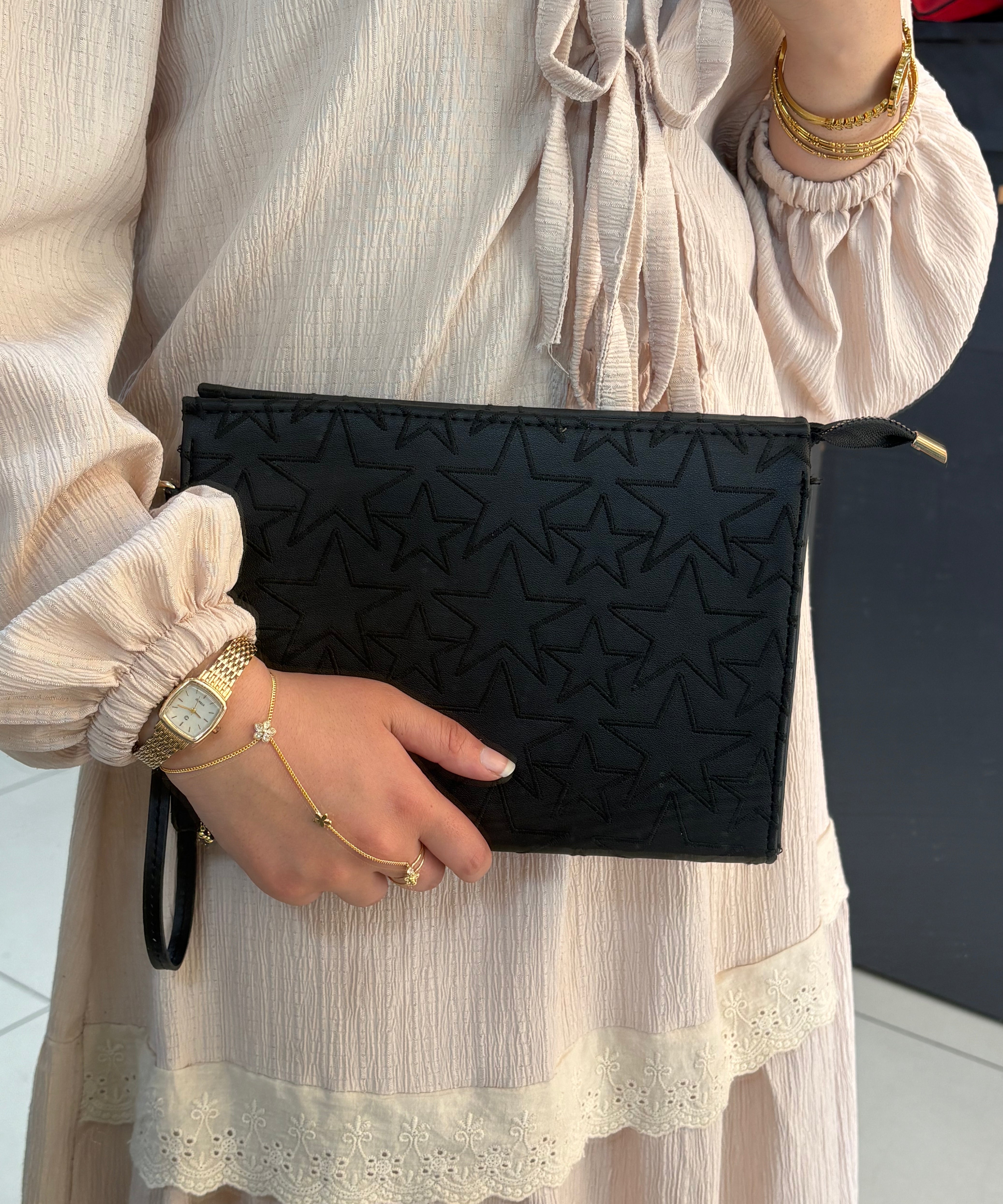Kadın Baskılı Kadın Clutch El Çantası portföy ponny  yıldız desen KSCH-4076