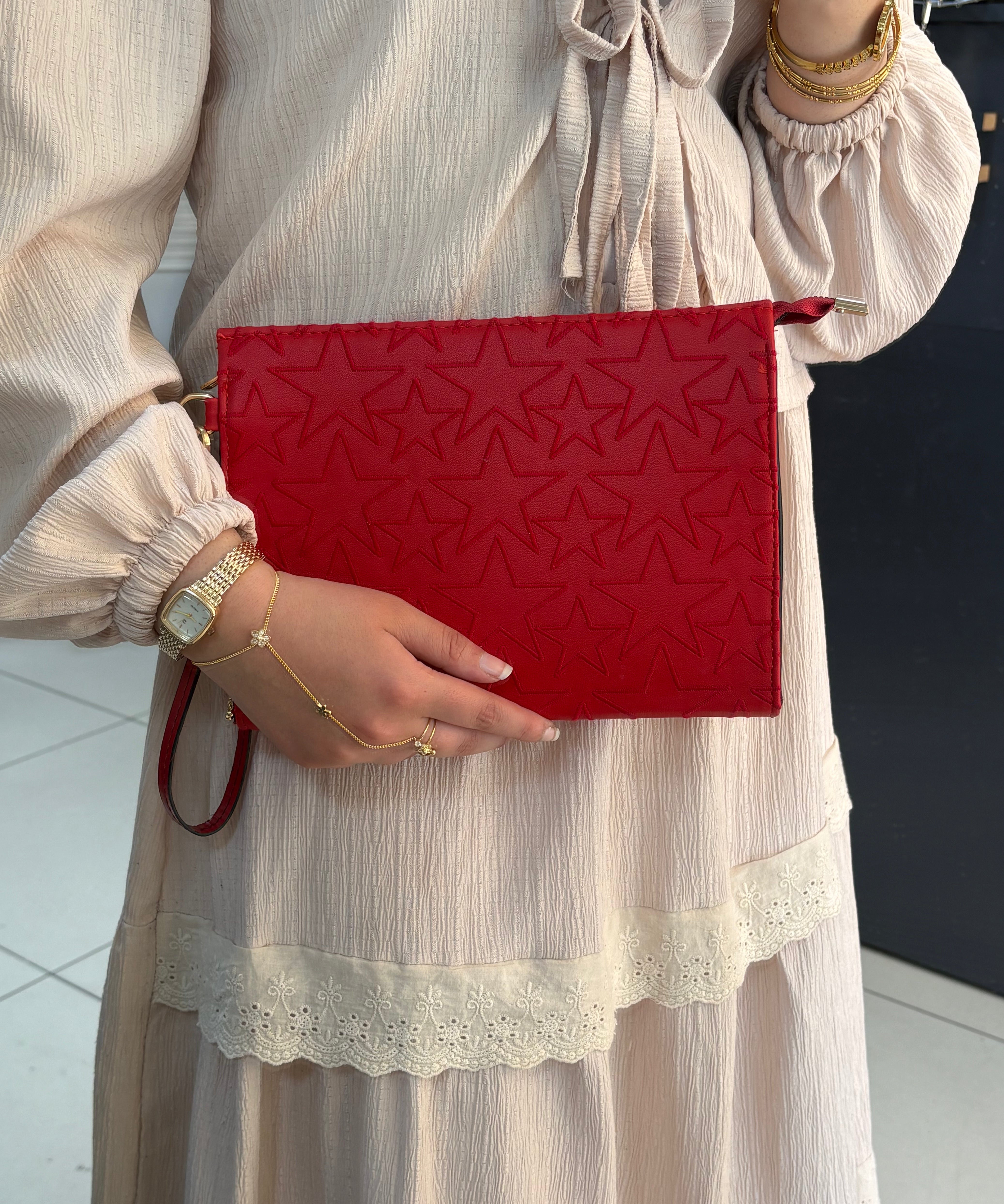 Kadın Baskılı Kadın Clutch El Çantası portföy ponny  yıldız desen KSCH-4076