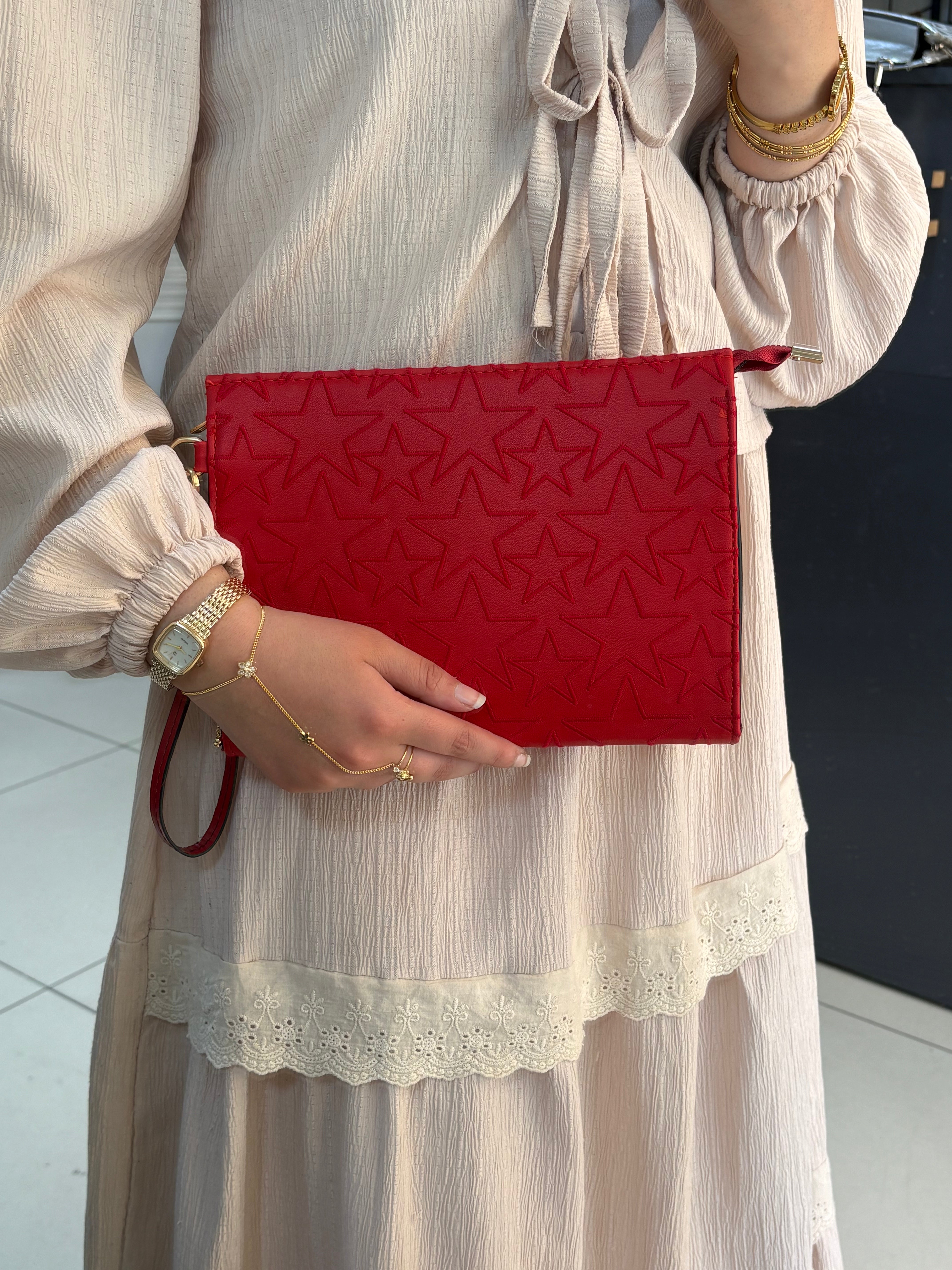 Kadın Baskılı Kadın Clutch El Çantası portföy ponny  yıldız desen KSCH-4076