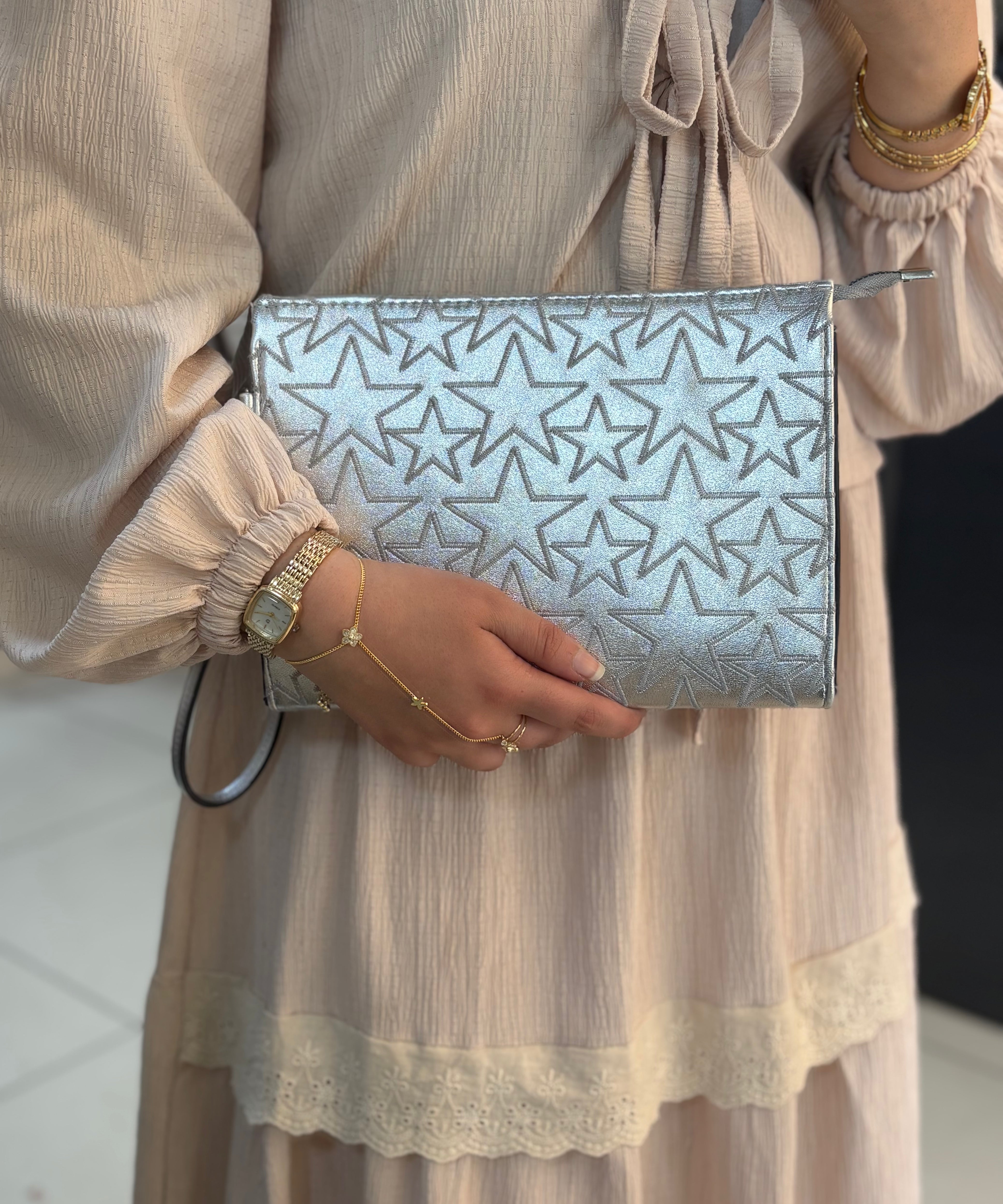 Kadın Baskılı Kadın Clutch El Çantası portföy ponny  yıldız desen KSCH-4076