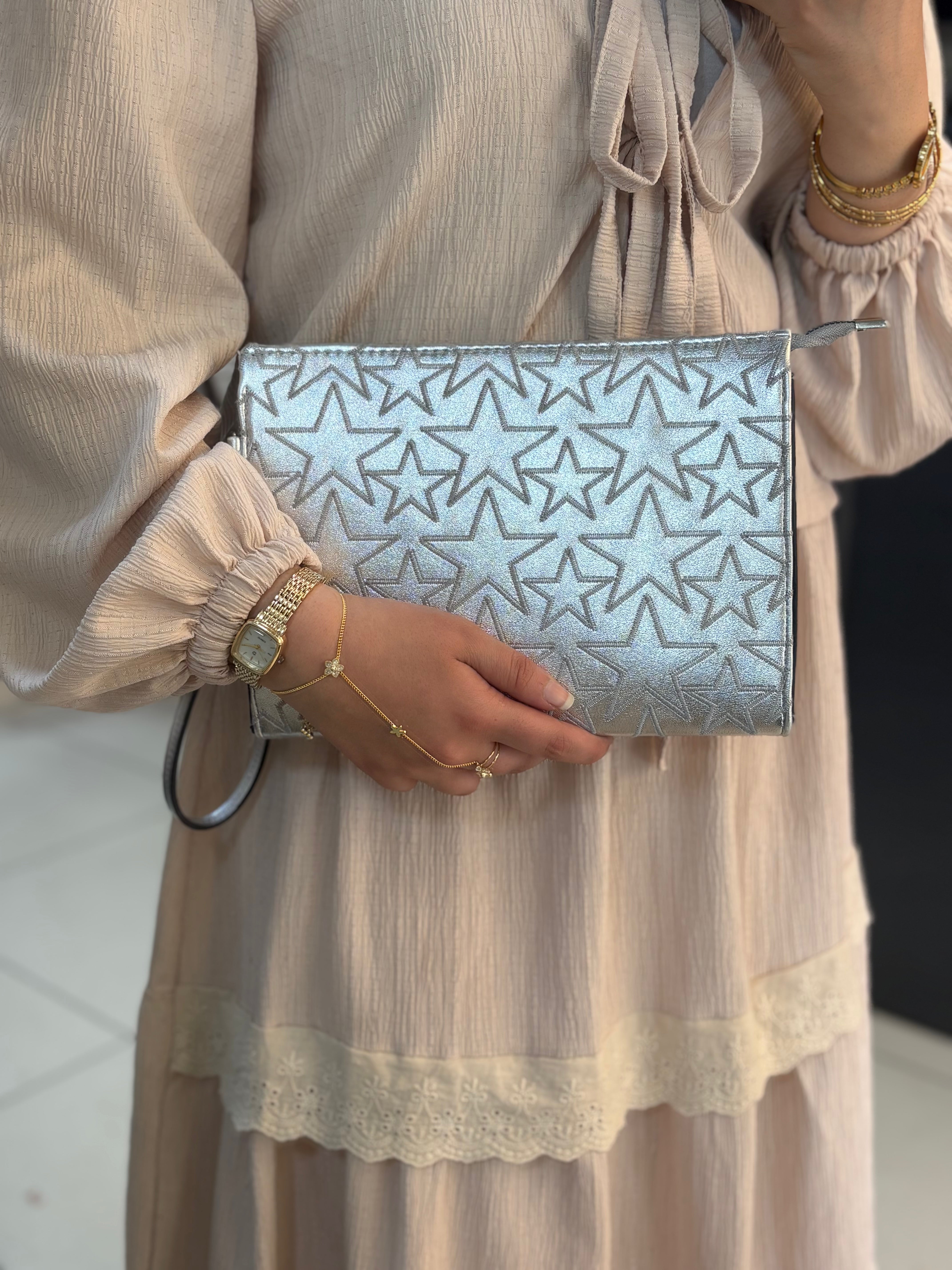 Kadın Baskılı Kadın Clutch El Çantası portföy ponny  yıldız desen KSCH-4076