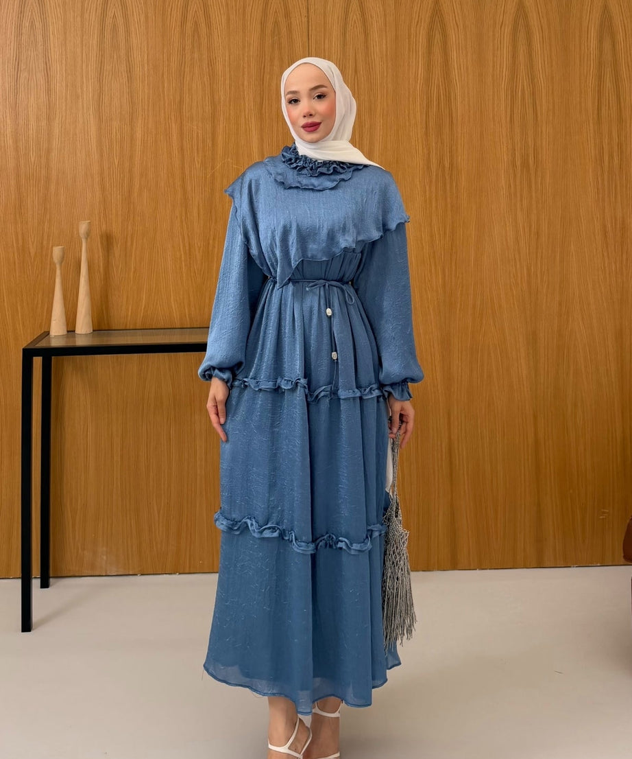 Büzgü Detaylı Saten Kıraş Elbise KSCH-26011