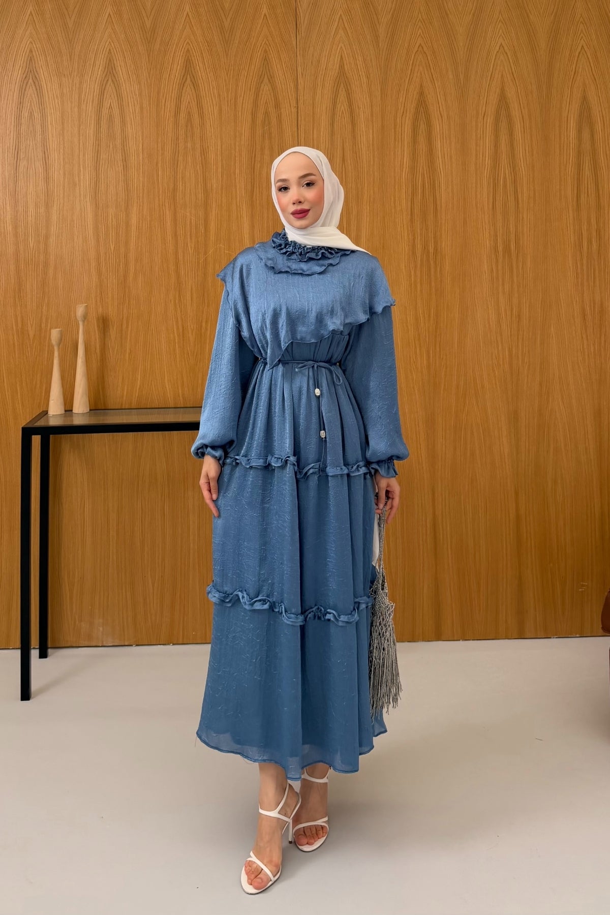 Büzgü Detaylı Saten Kıraş Elbise KSCH-26011