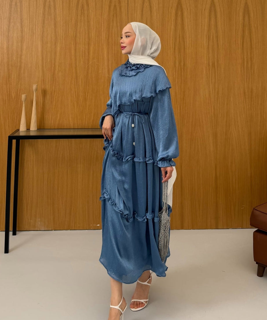 Büzgü Detaylı Saten Kıraş Elbise KSCH-26011