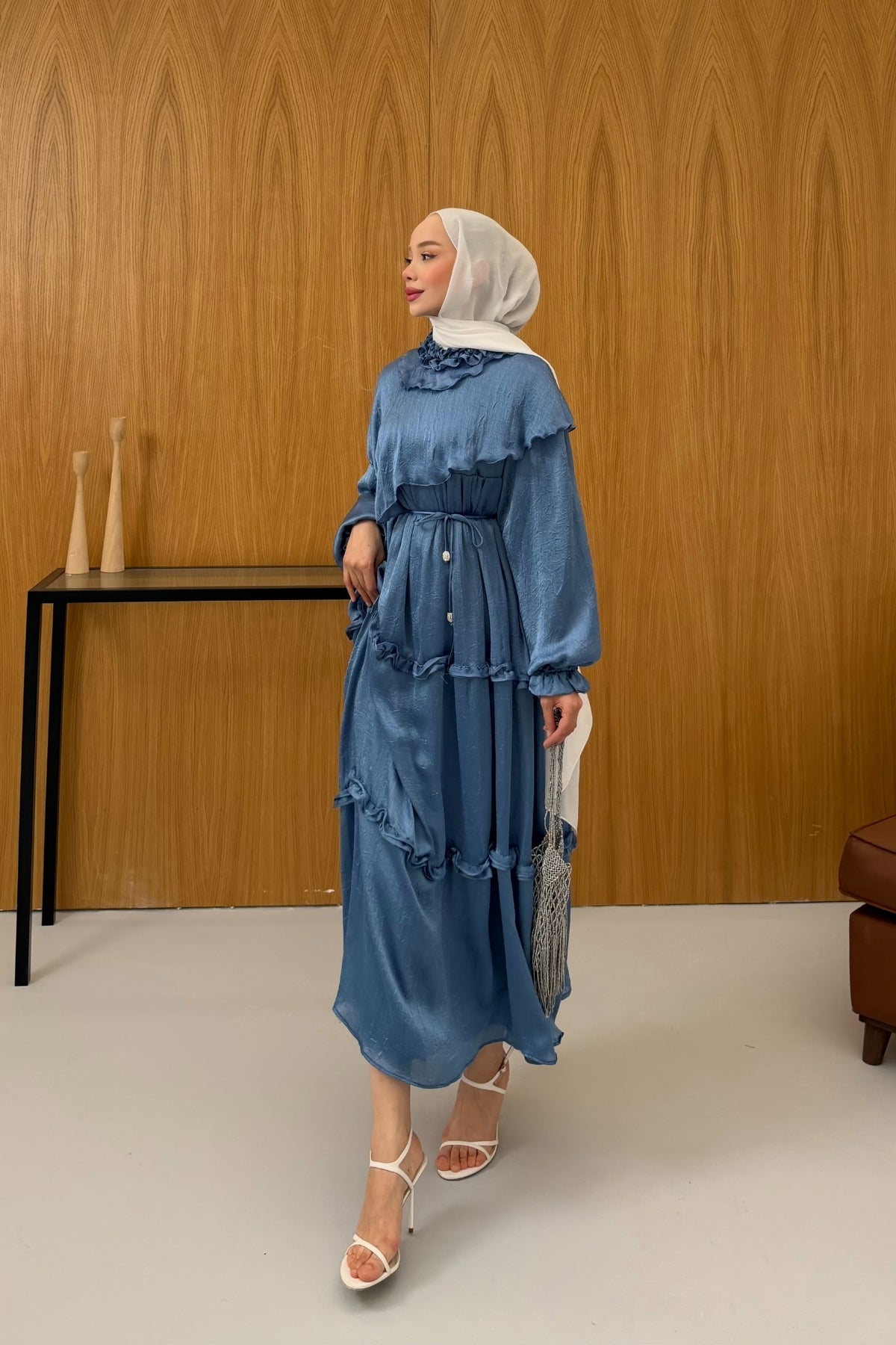 Büzgü Detaylı Saten Kıraş Elbise KSCH-26011