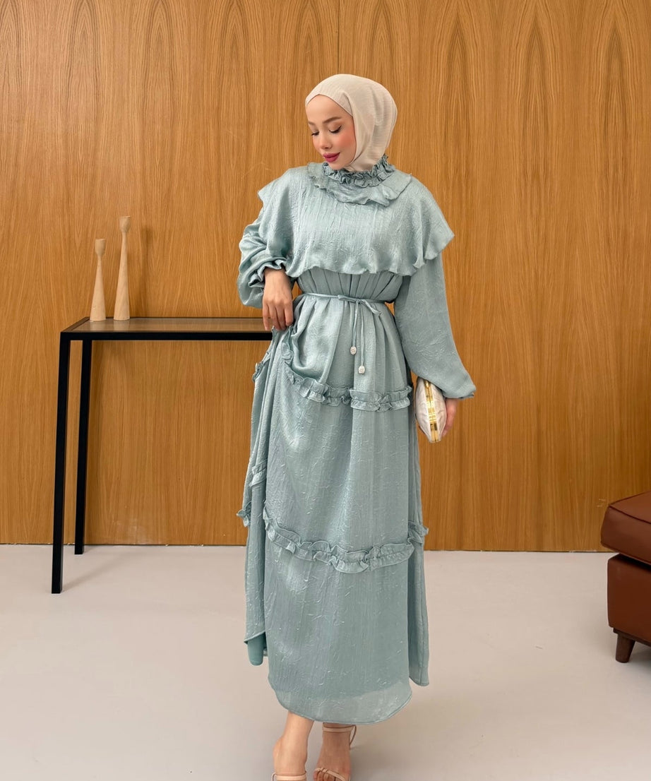 Büzgü Detaylı Saten Kıraş Elbise KSCH-26011