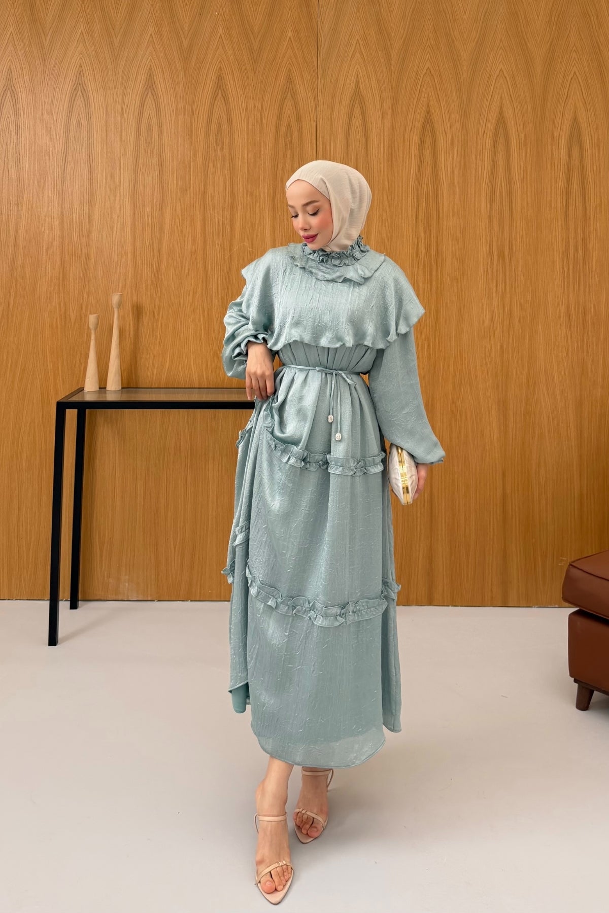 Büzgü Detaylı Saten Kıraş Elbise KSCH-26011