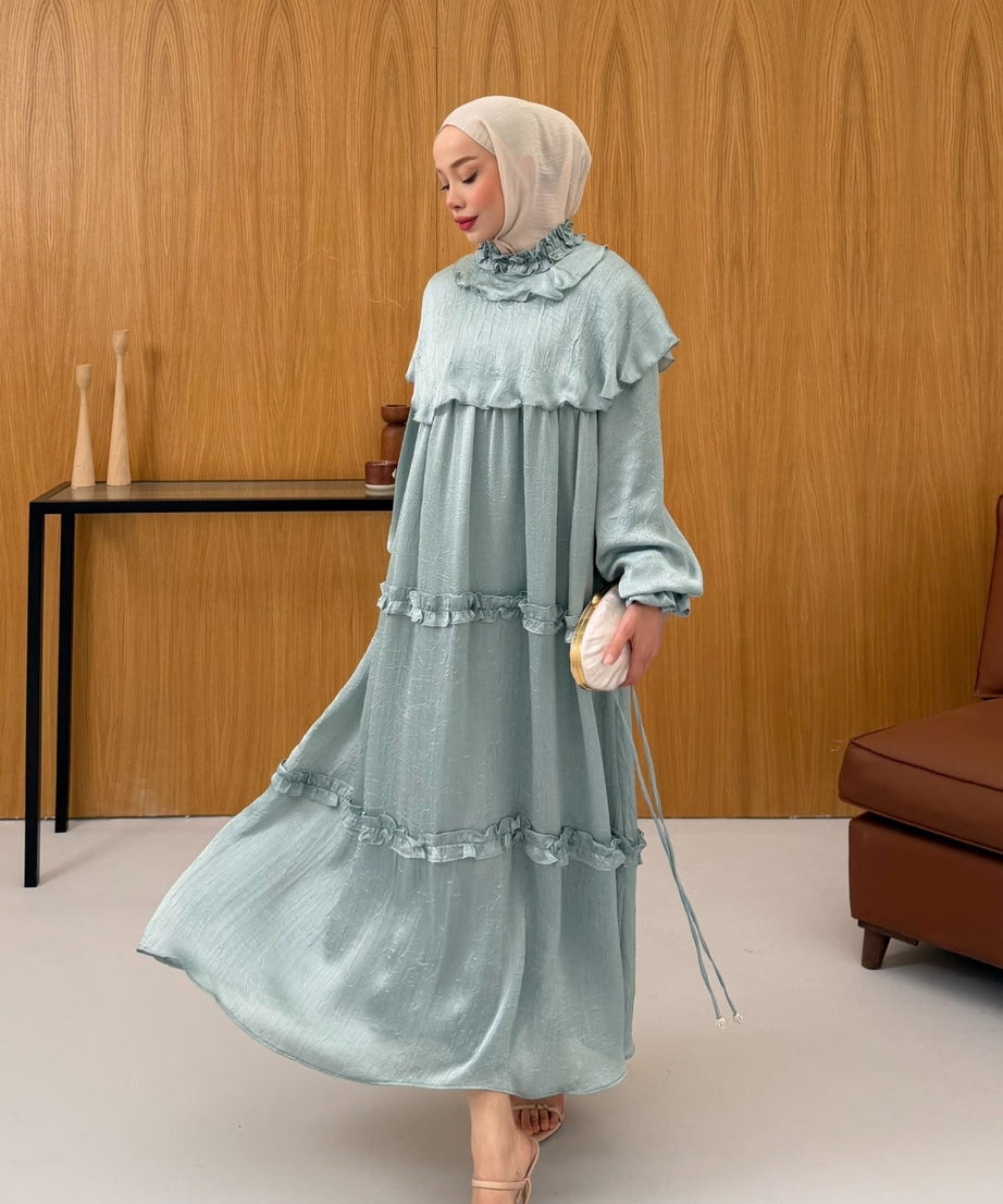 Büzgü Detaylı Saten Kıraş Elbise KSCH-26011