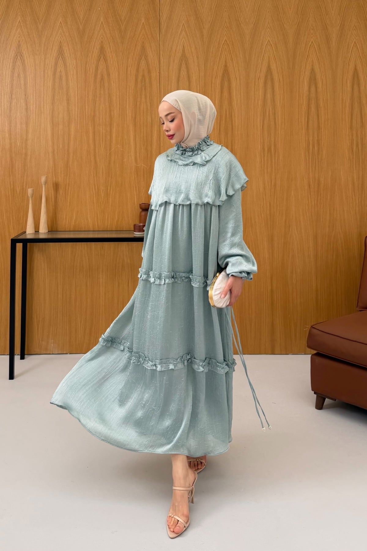 Büzgü Detaylı Saten Kıraş Elbise KSCH-26011