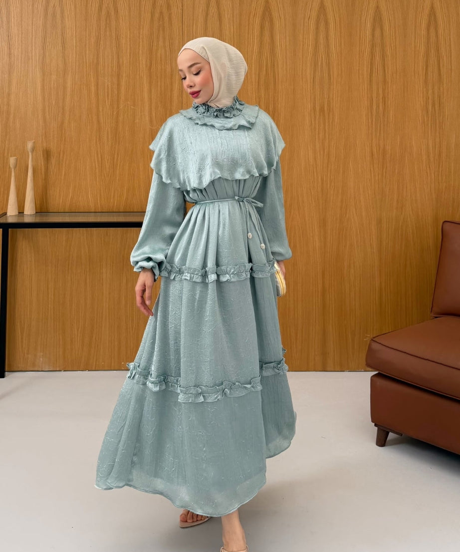 Büzgü Detaylı Saten Kıraş Elbise KSCH-26011