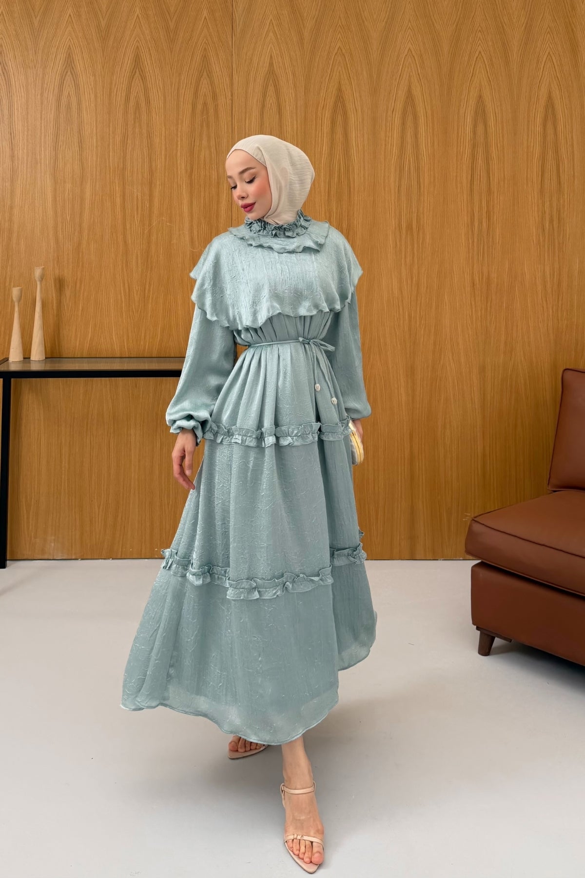 Büzgü Detaylı Saten Kıraş Elbise KSCH-26011